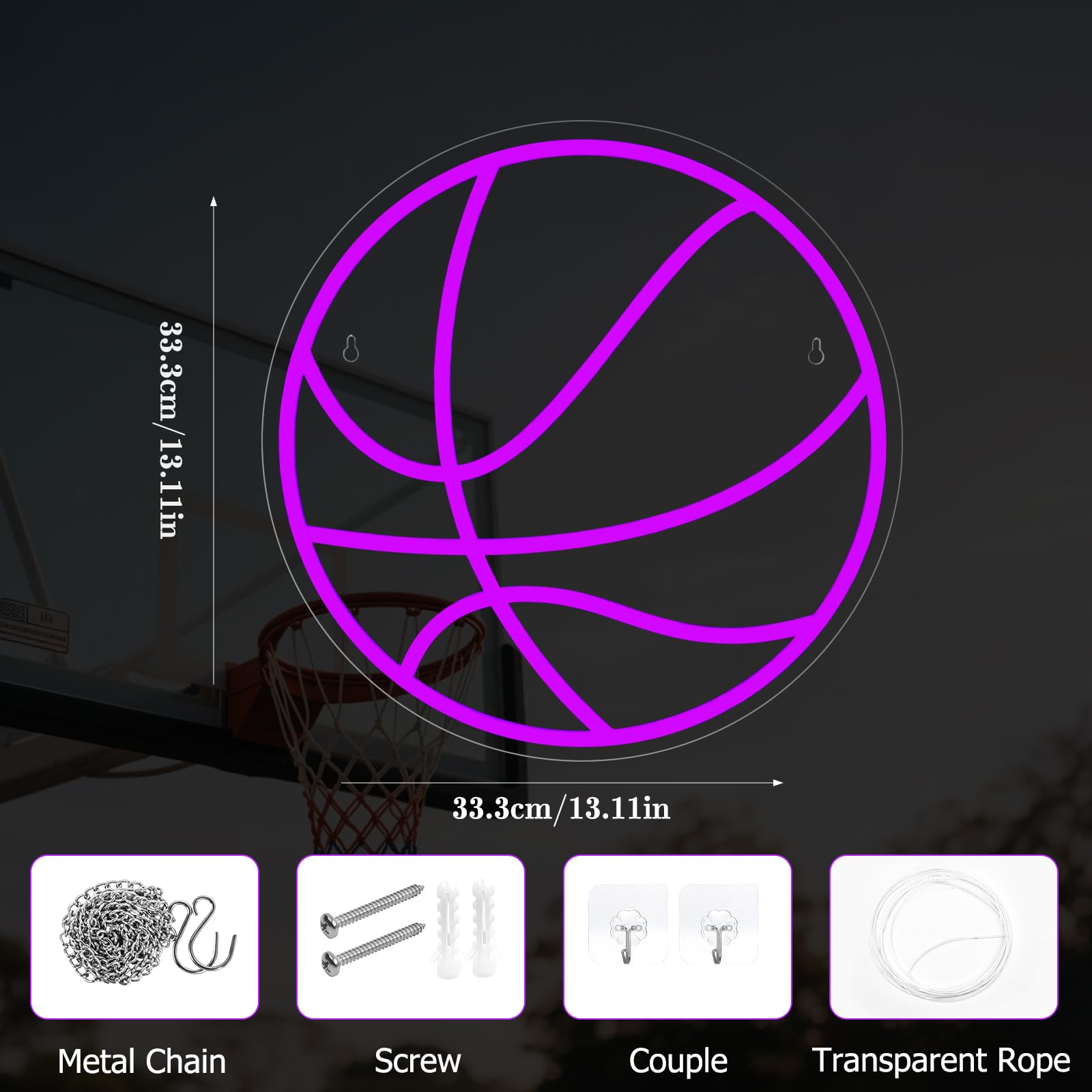 Basketball Neon Sign Sport Led Basketball Light For Wall Decor Dimmable Sign Birthday Kids Christmas Gift Fans Sport Room Bedroom Decor For Boys