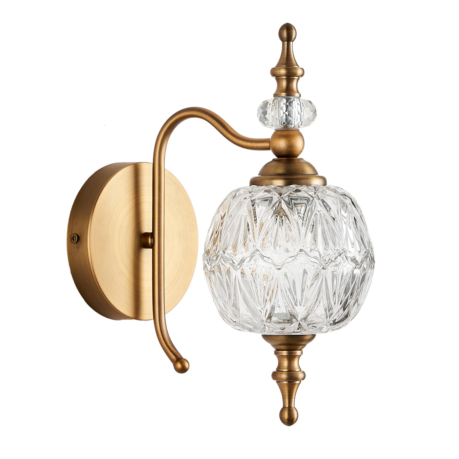 Tlolgt Vintage Bathroom Wall Sconces, 1-Light Wall Light Fixtures With Crystal Glass Shade Retro Bathroom Vanity Light Fixtures