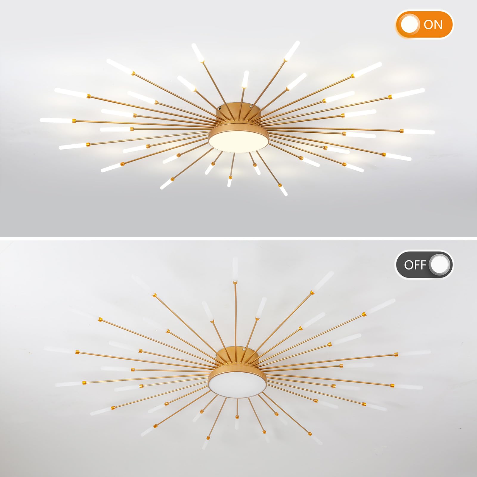 Ziidoo Modern Ceiling Light 30+1 Lights Metal Firework Designed Chic Led Lighting Fixture For Farmhouse Kitchen Dining Room Bedroom Hallway Living Room (Gold And Dark Gold)