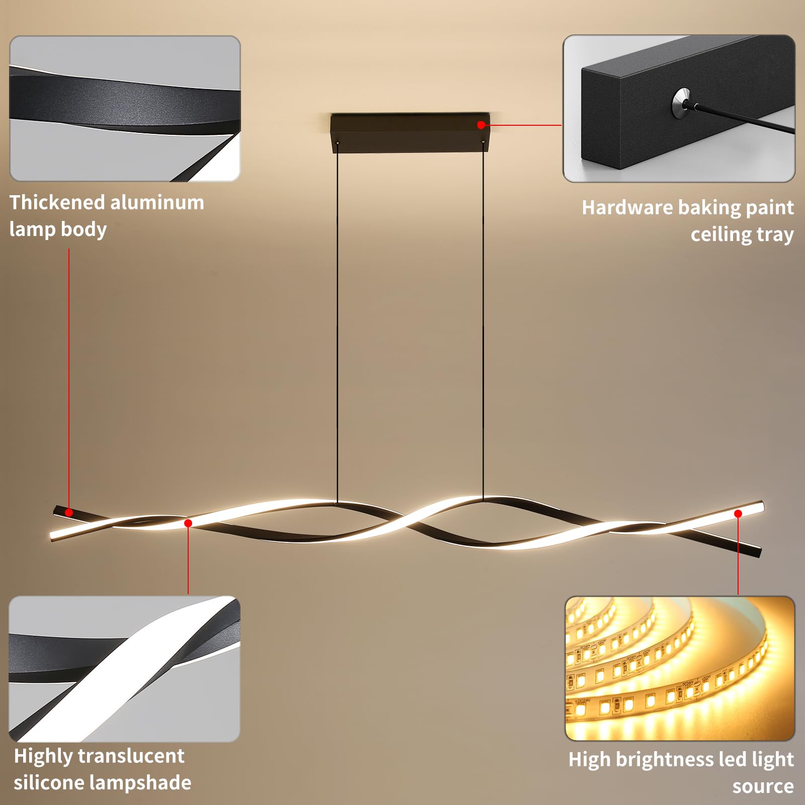 Matven Modern Ceiling Chandelier Light, Acrylic Anti Flicker Pendant Lamp With Remote Control Dimmable 3 Color Mode & Brightness