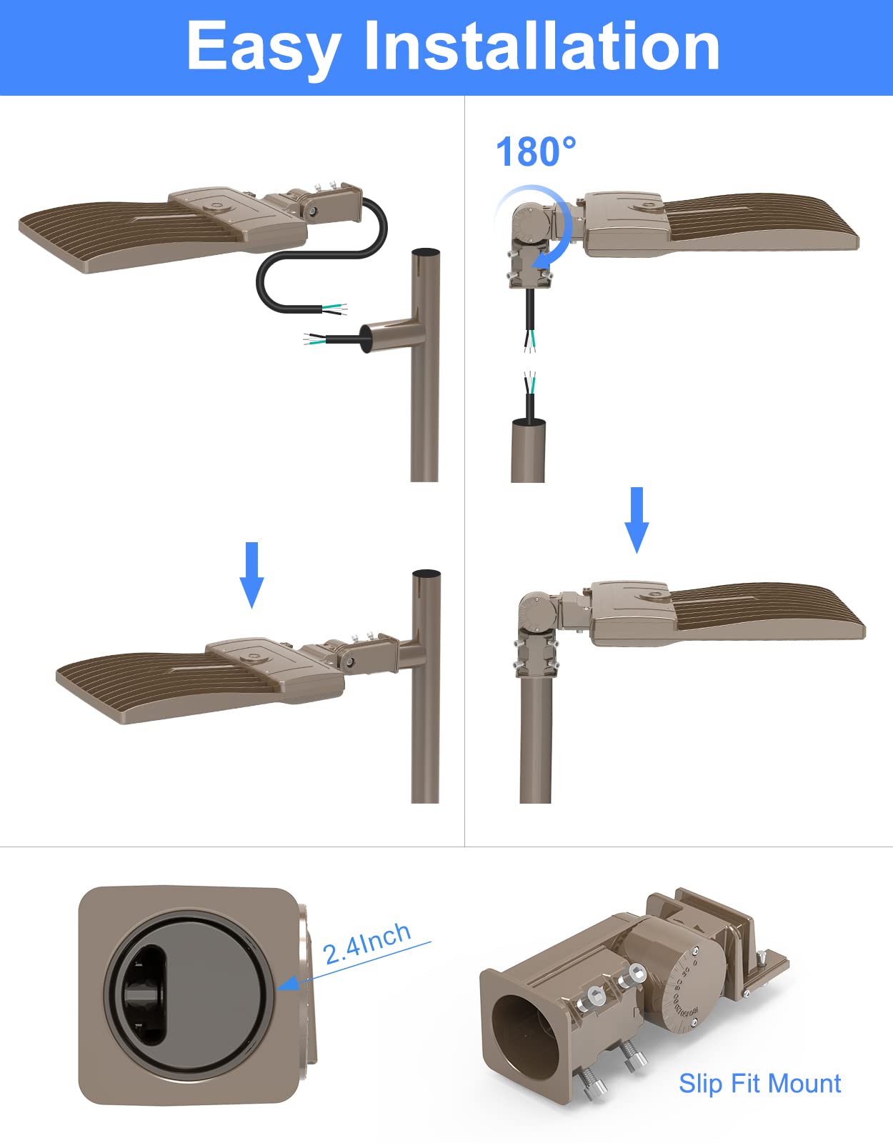 480 Volt 320W Led Parking Lot Light 48 000Lm  Dlc Ul Listed Industrial Grade Led Shoebox Parking Pole Light 5000K Ip65 Waterproof Outdoor Commercial Area Lighting With Slip Fitter 277-480Vac