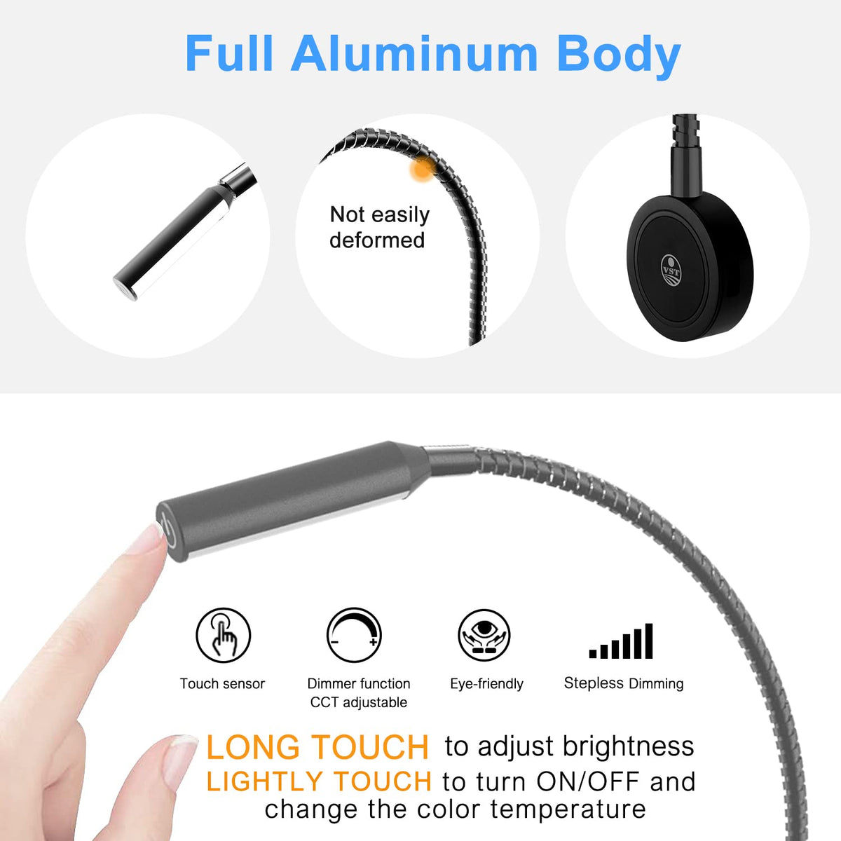 VST Wall Mounted Reading Lamp, 20W LED, Touch Control, 3000K/4000K/600 ...