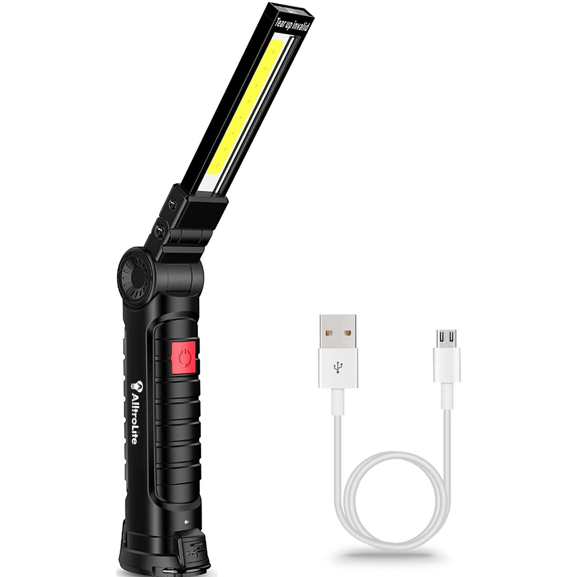 Alltrolite Rechargeable Flip Led Work Light | Cob Led Flashlight With 360° Rotation, 5 Modes, Magnetic Base & 3000Mah Battery | Inspection Light Ideal For Car Repair, Workshop, Garage, Camping