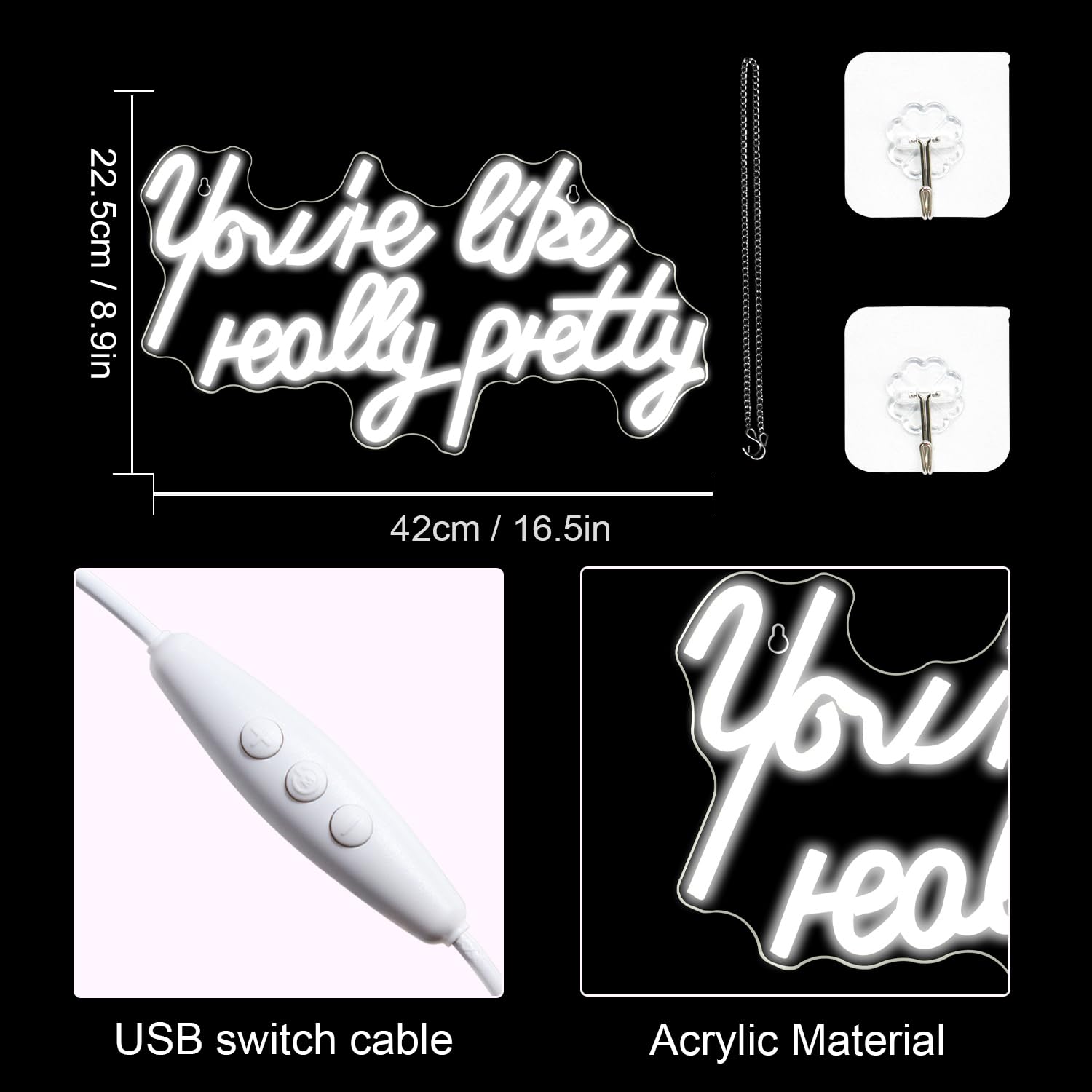 Lucunstar Youre Like Really Pretty Neon Sign,Led Sign,White Led Neon Light for Wall Decor,Light Sign for Wedding,Dimmable Switc