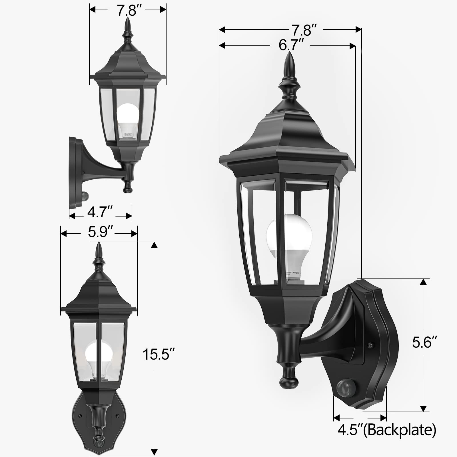 EMART Dusk to Dawn Outdoor Porch Sconce, Waterproof LED Light, Black Plastic, Model EM-GL-1-PS, 1 Pack, Bulb Included