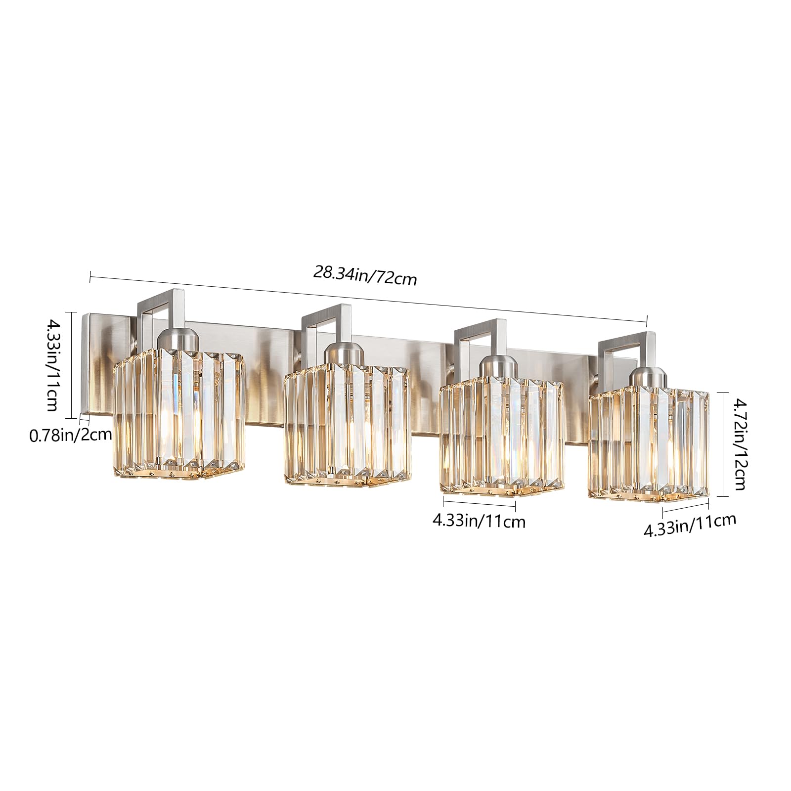 FDPBY Bathroom Vanity Light 4-Light Crystal Wall Fixture Brushed Nickel Model 003