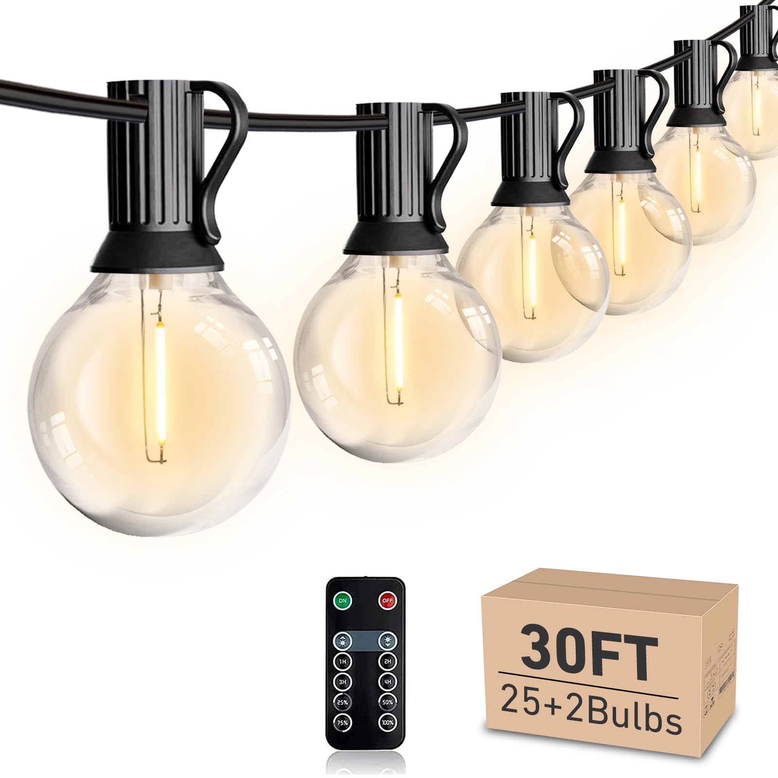 Histar 30Ft Led Outdoor String Lights, Waterproof G40 Bulbs, Remote Control, Black