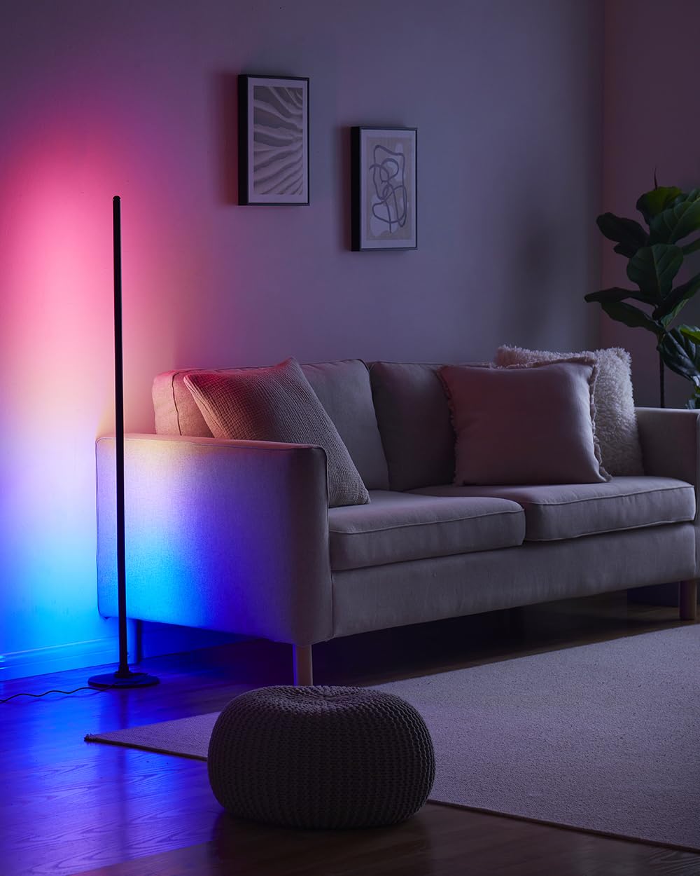 MYZI LED Floor Lamp, RGB Smart Corner Lamp, Dimmable with Remote & App Control, Black, Model MZ-LED-FBA
