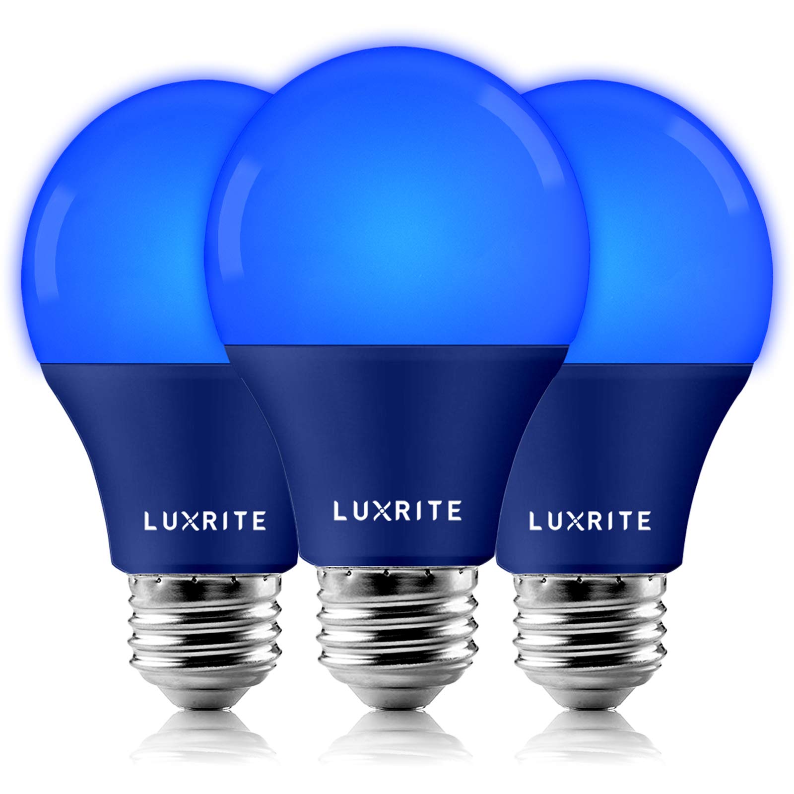 LUXRITE A19 LED Blue Light Bulb, 60W Equivalent, Non-Dimmable, E26 Base, 3 Pack