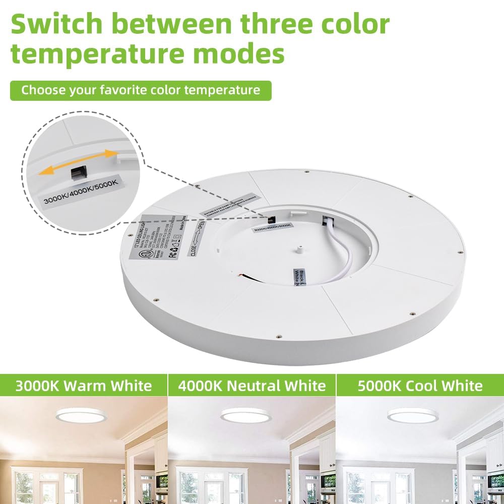 hykolity LED Round Flat Panel Light 2 Pack, 13 Inch, Dimmable, 24W 2400lm, Selectable CCT 3000K/4000K
