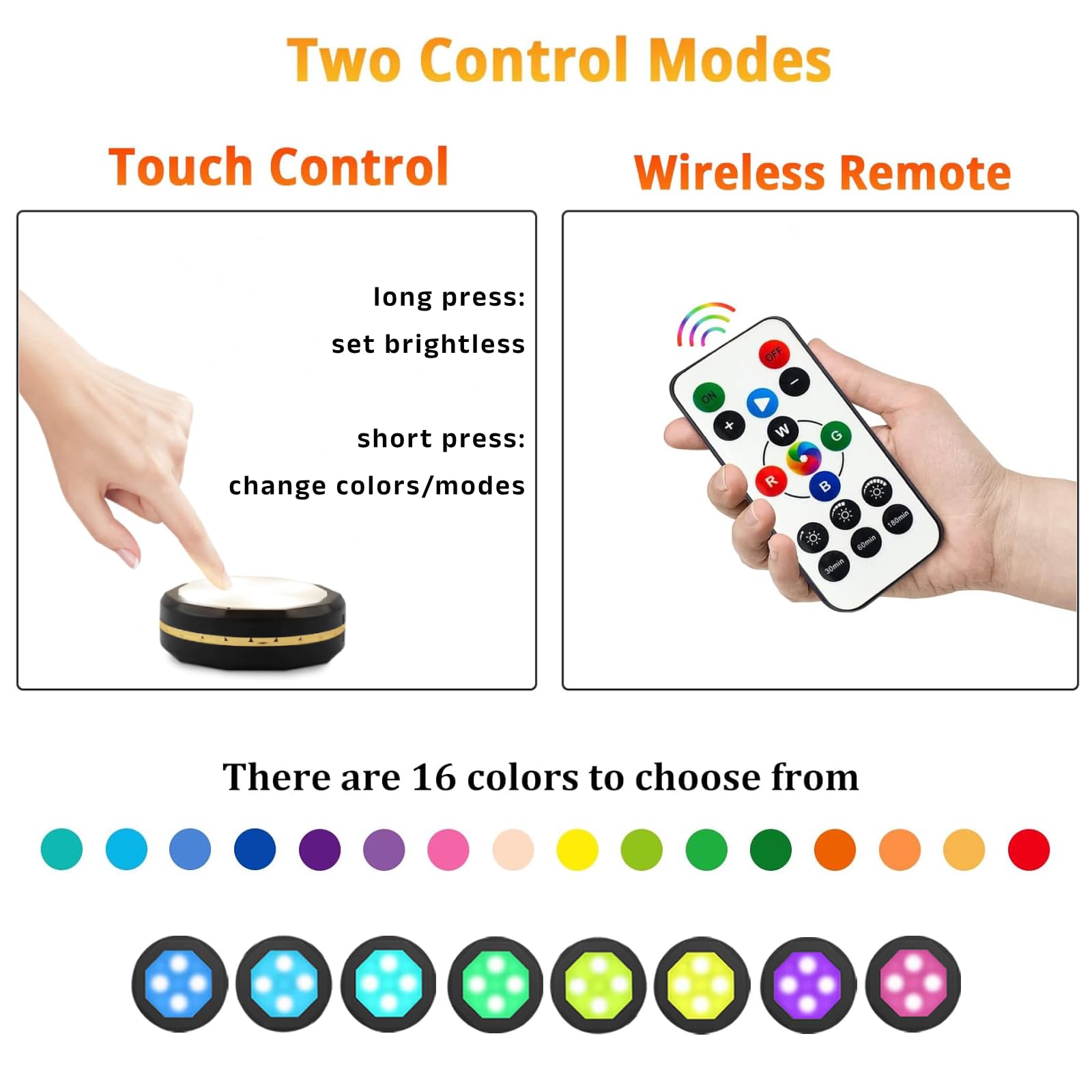 Under-Cabinet Lights Rechargeable Puck Lights Led Closet Lights With Changeable 16 Colors Usb Charging Battery Lights With Timin