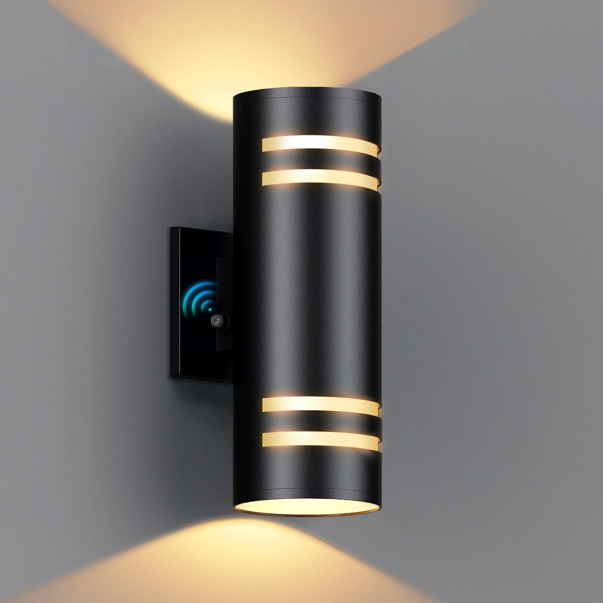 KIZON Outdoor Wall Lights with Dusk to Dawn Sensor, ETL Listed Cylinder Outdoor Light Fixture Wall Mount, Matte Black Porch Ligh