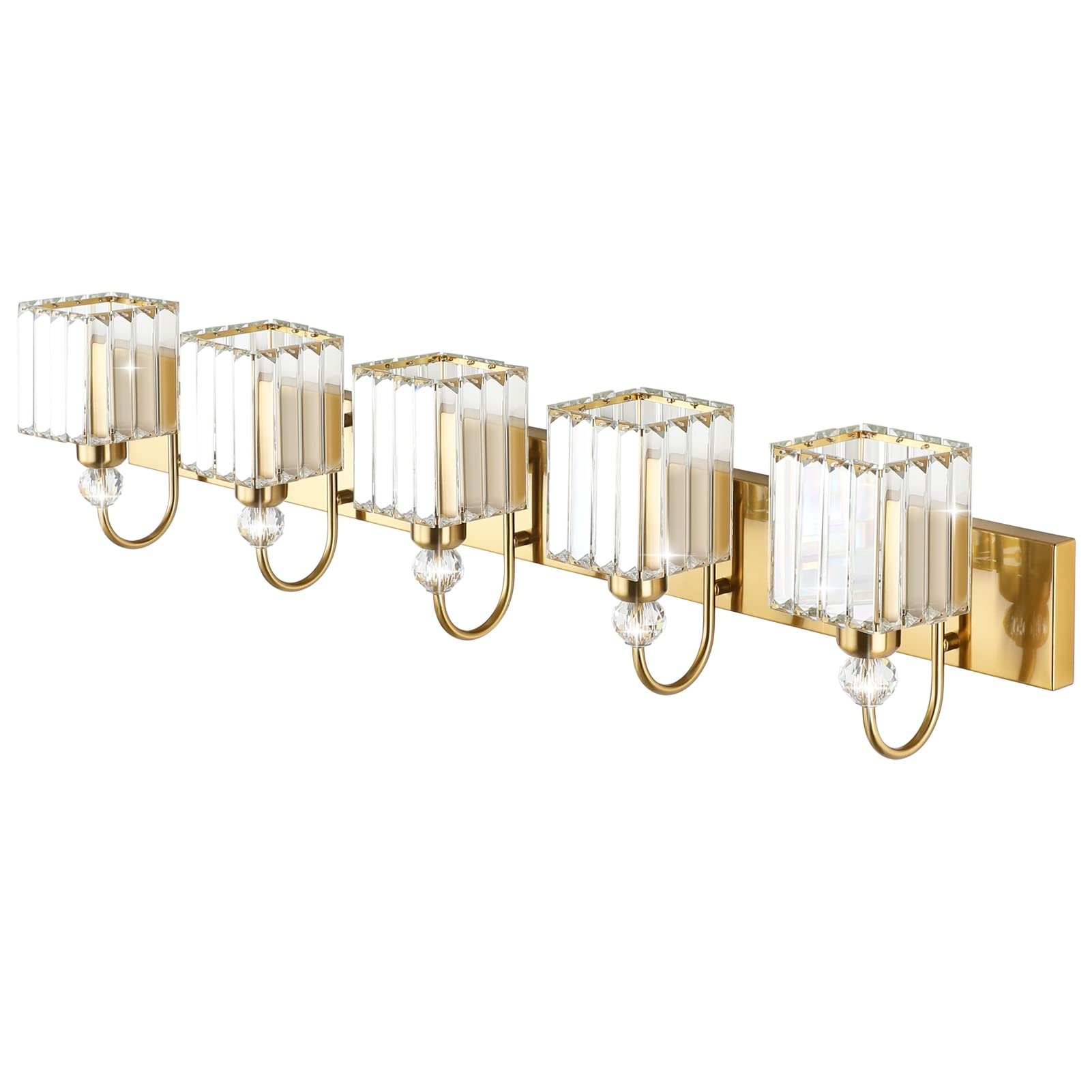 Ralbay Crystal Gold Bathroom Vanity Lights 4-Lights Vanity Lights Over Mirror Modern Crystal Gold Bathroom Wall Lighting Fixture