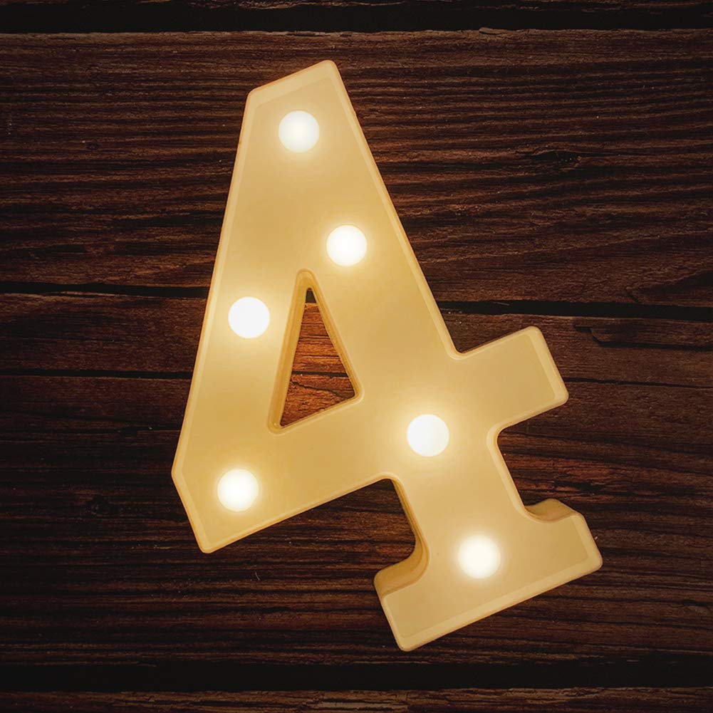 MUMUXI Light Up Letters & Numbers | Battery Powered | Bright for Events & Home Decor | 4 (Color) | Made of Acrylonitrile Butadiene Styrene