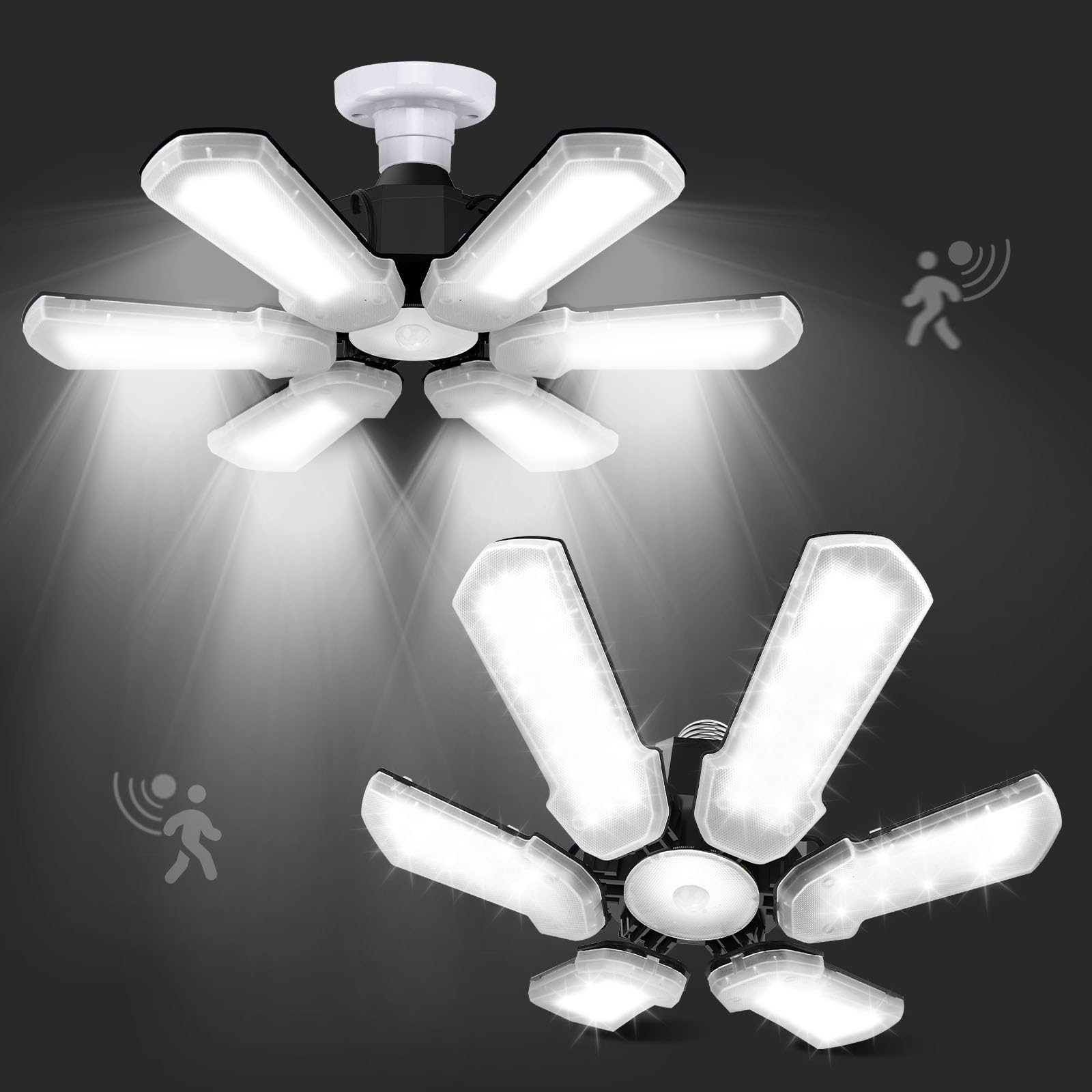 Motion Sensor Garage Light 2 Pack, 18000LM Ultra Bright Motion Sensor Light Indoor, 180W Deformable Garage Motion Sensor Light, 