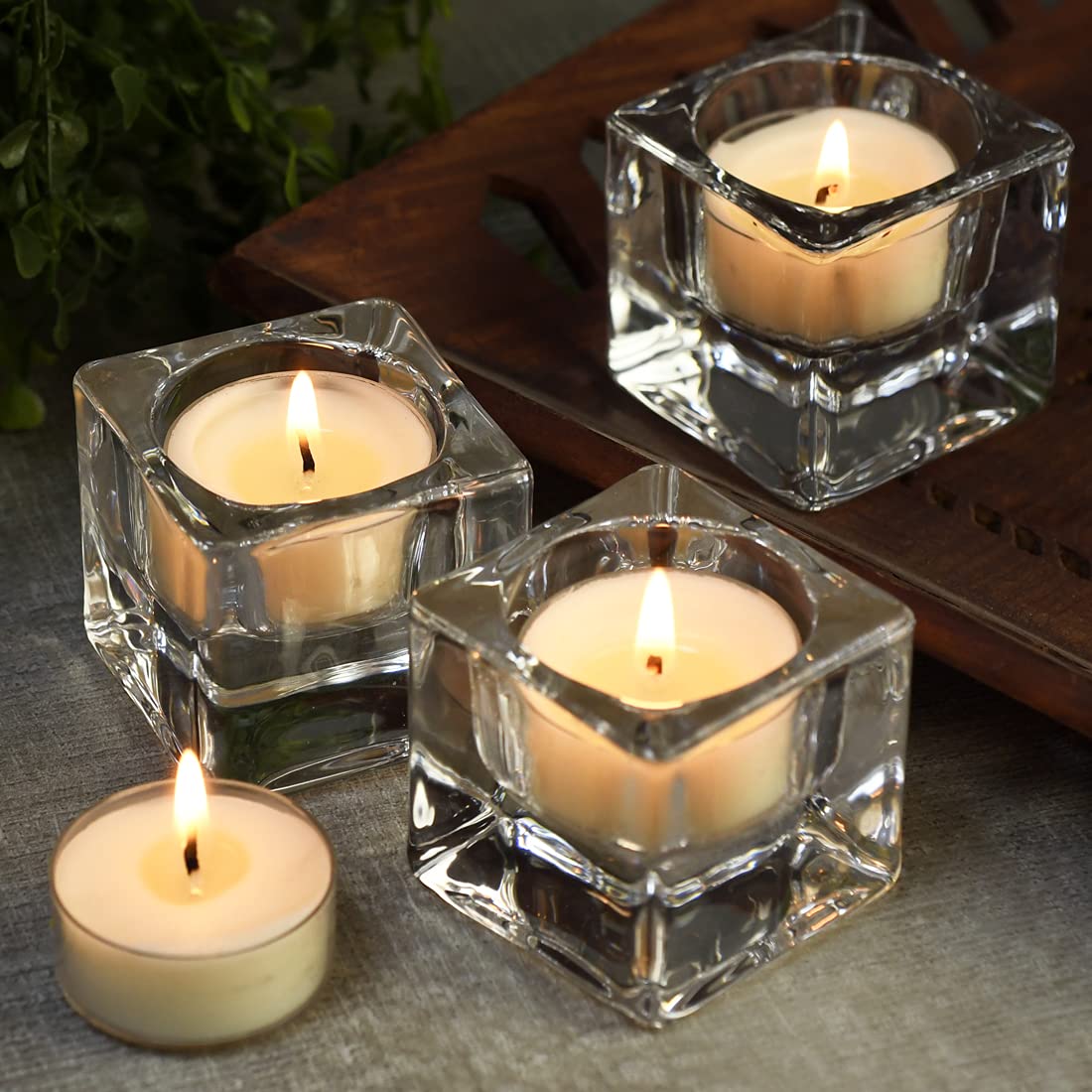 DEYBBY Natural Jasmine Scented Soy Wax Tealight Candles, 24 Pack, Clear, 4 Hour Burn Time, Aromatherapy Luxury Tea Candle Set