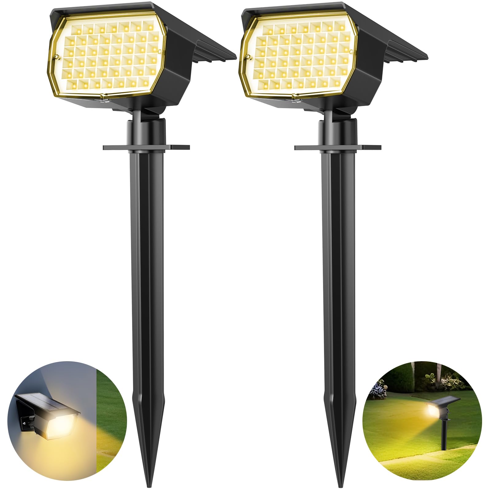 Tadyreal Solar Spot Lights 46 LED 3 Modes Waterproof 2 Pack Warm White CPD-46