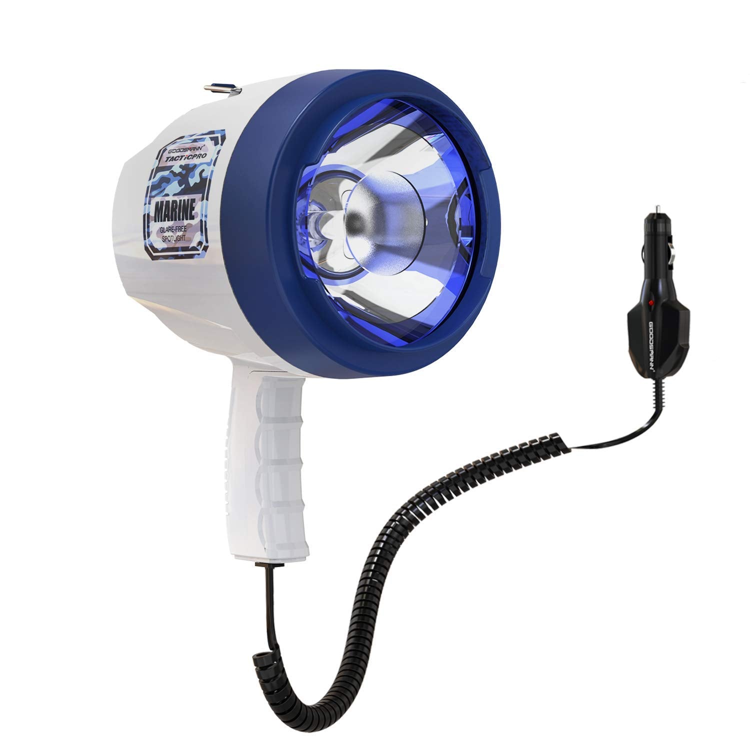 GOODSMANN Marine Spotlight Halogen 1400 Lumen 12V DC Handheld Model 9924-H202-01 Blue & White