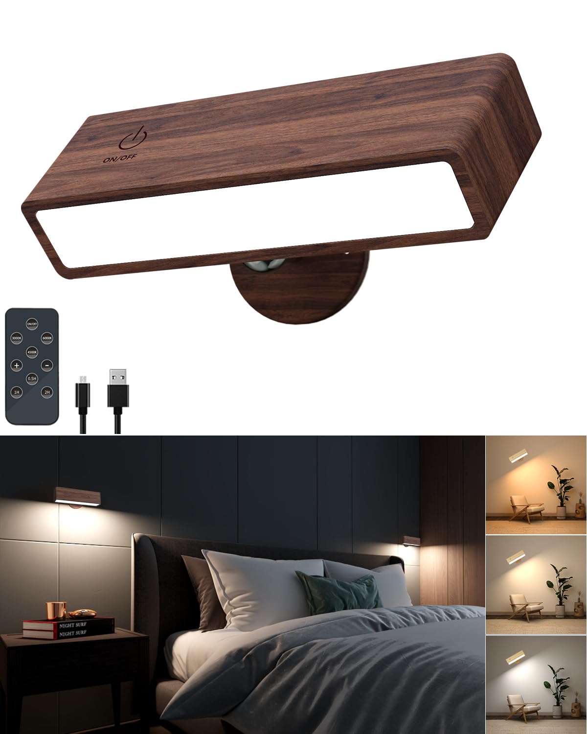 YiLaie Rechargeable Wall Lights for Bedroom,Battery Operated Wall