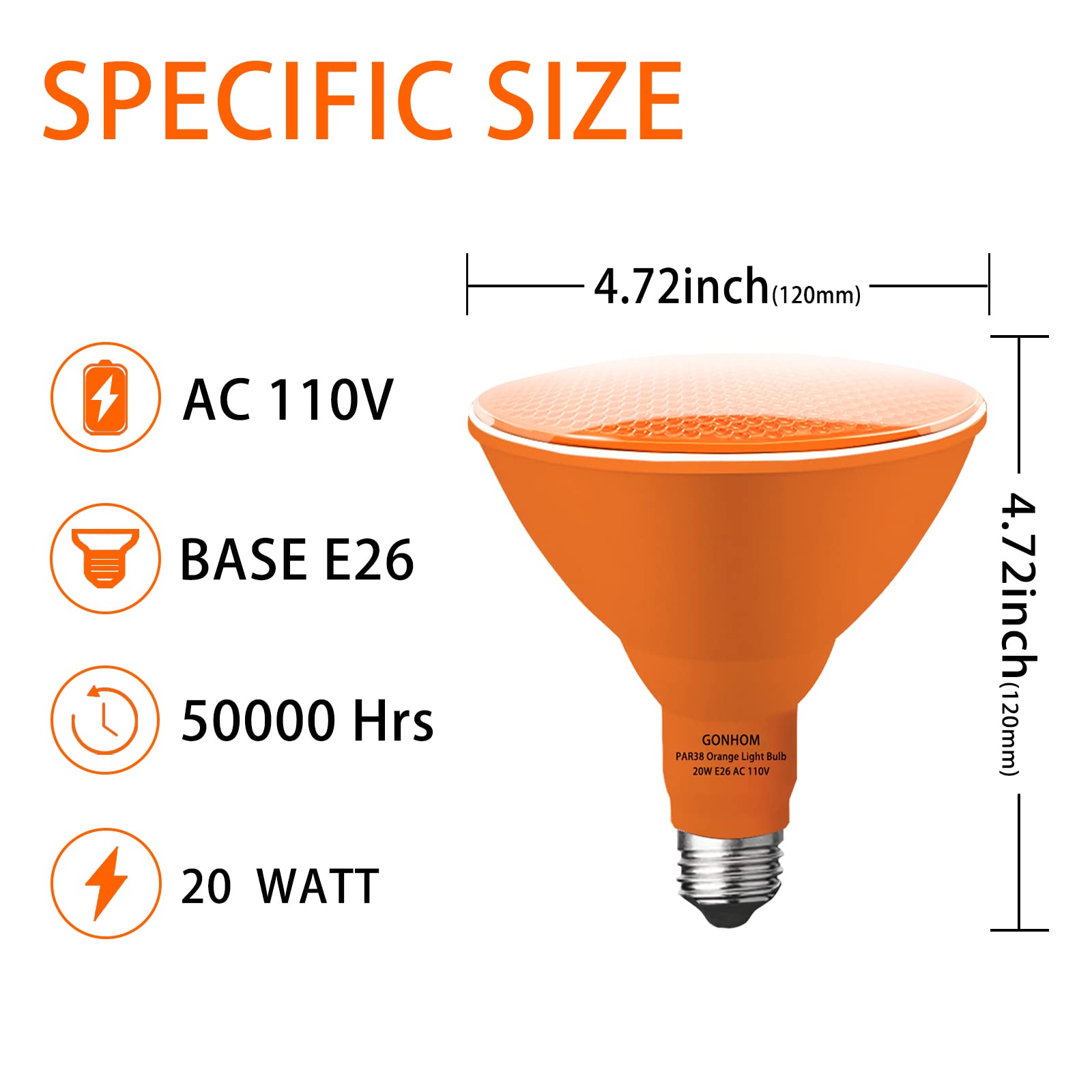 Gonhom 2 Pack 20W Orange Led Par38 Outdoor Flood Light Bulbs For Halloween & Holiday Decor