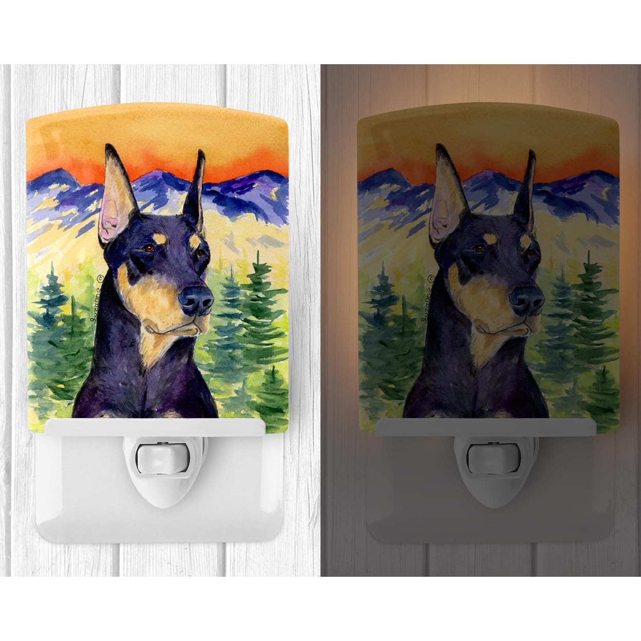 Caroline'S Treasures Ss8658Cnl Doberman Ceramic Night Light Compact, Ul-Certified, Ideal For Bedroom, Bathroom, Nursery, Hallway, Kitchen, 6X4X3, Multicolor