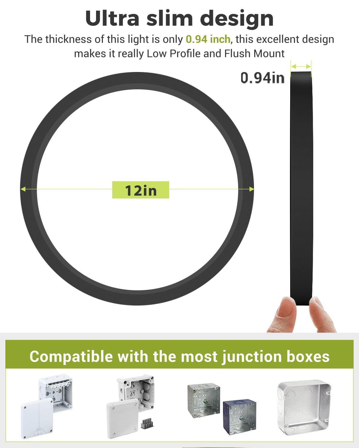 1Pack Led Flush Mount Ceiling Light - 3Cct Selectable 3000K-4000K-6500K & 100W Equivalent Modern Kitchen Recessed Ceiling Lamp 2