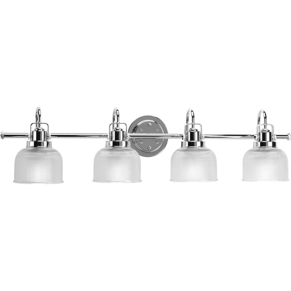 Progress Lighting 4-Light Clear Double Prismatic Glass Coastal Bath Vanity Light, Archie Collection, Indoor, P2997-15, Polished 
