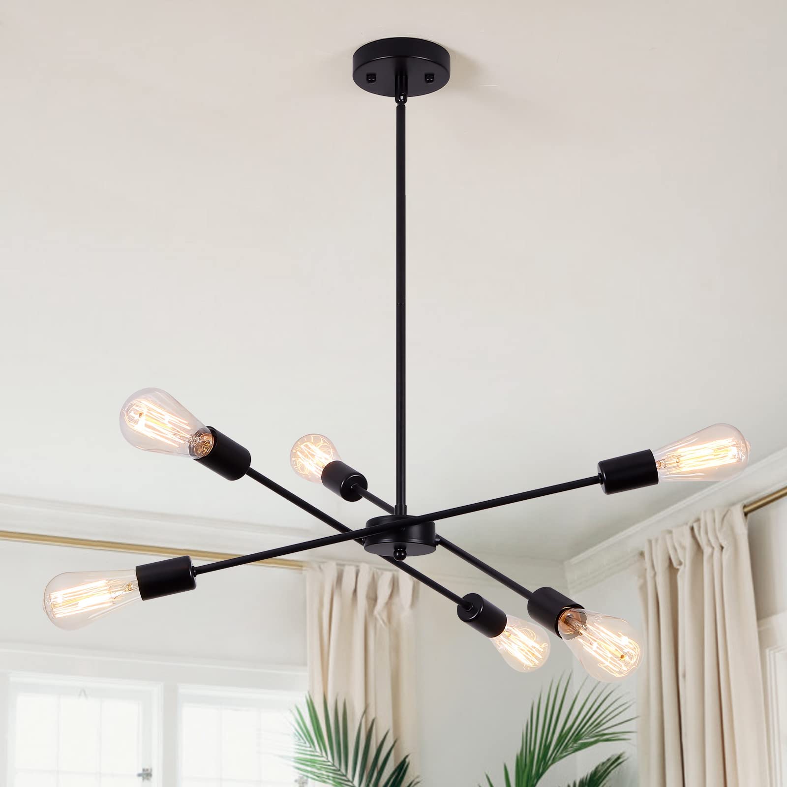 Generies Black Sputnik Chandelier 6 Lights,Modern Industrial Ceiling Light,Mid Century Vintage Contemporary Pendant Dining Room 