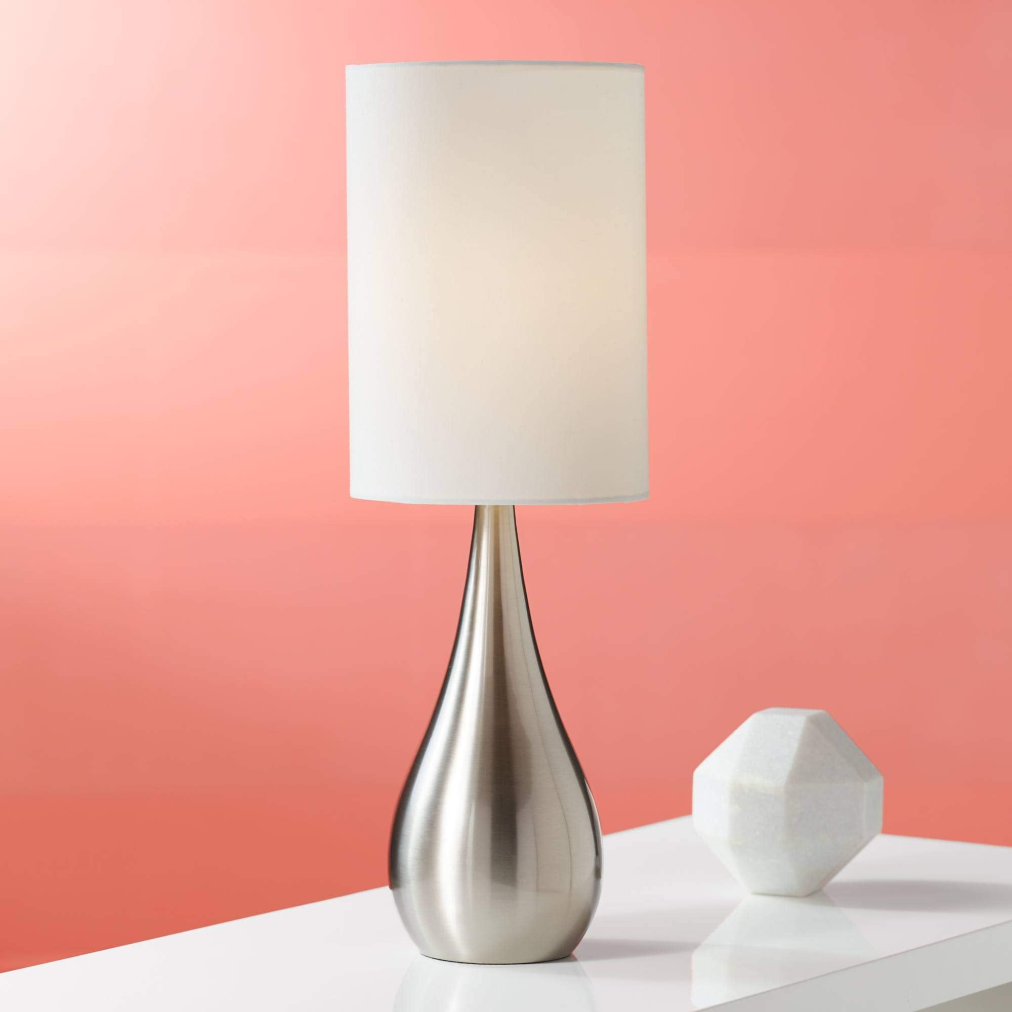360 Lighting Modern Accent Table Lamp 21 High Brushed Nickel Silver Metal Teardrop White Cylinder Uno Shade Decor for Bedroom Li