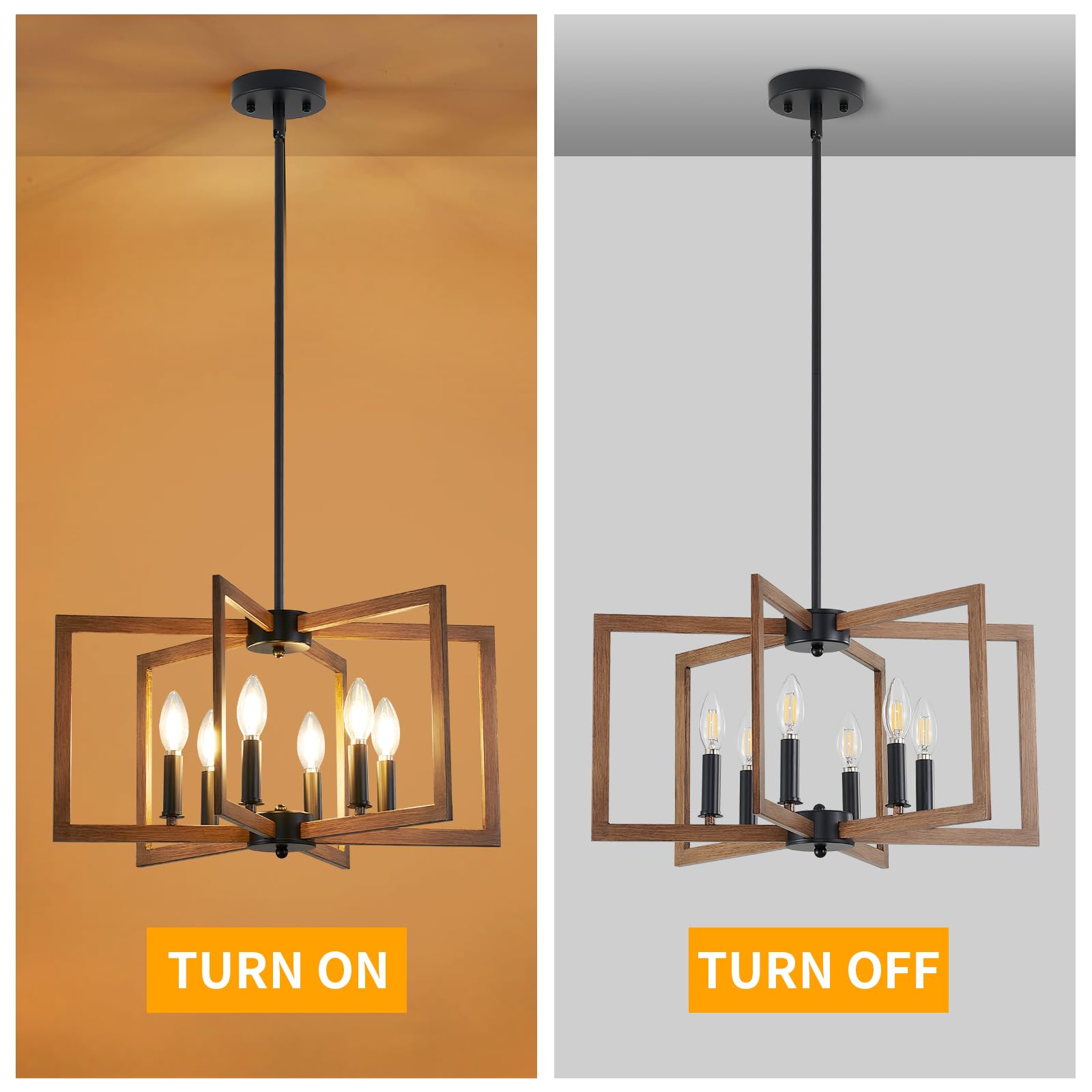 MIAYBPH 6-Light Chandelier - Modern Metal Industrial Lighting for Farmhouse Kitchen, Entryway, Living Room - Brown, Model W-9080-M