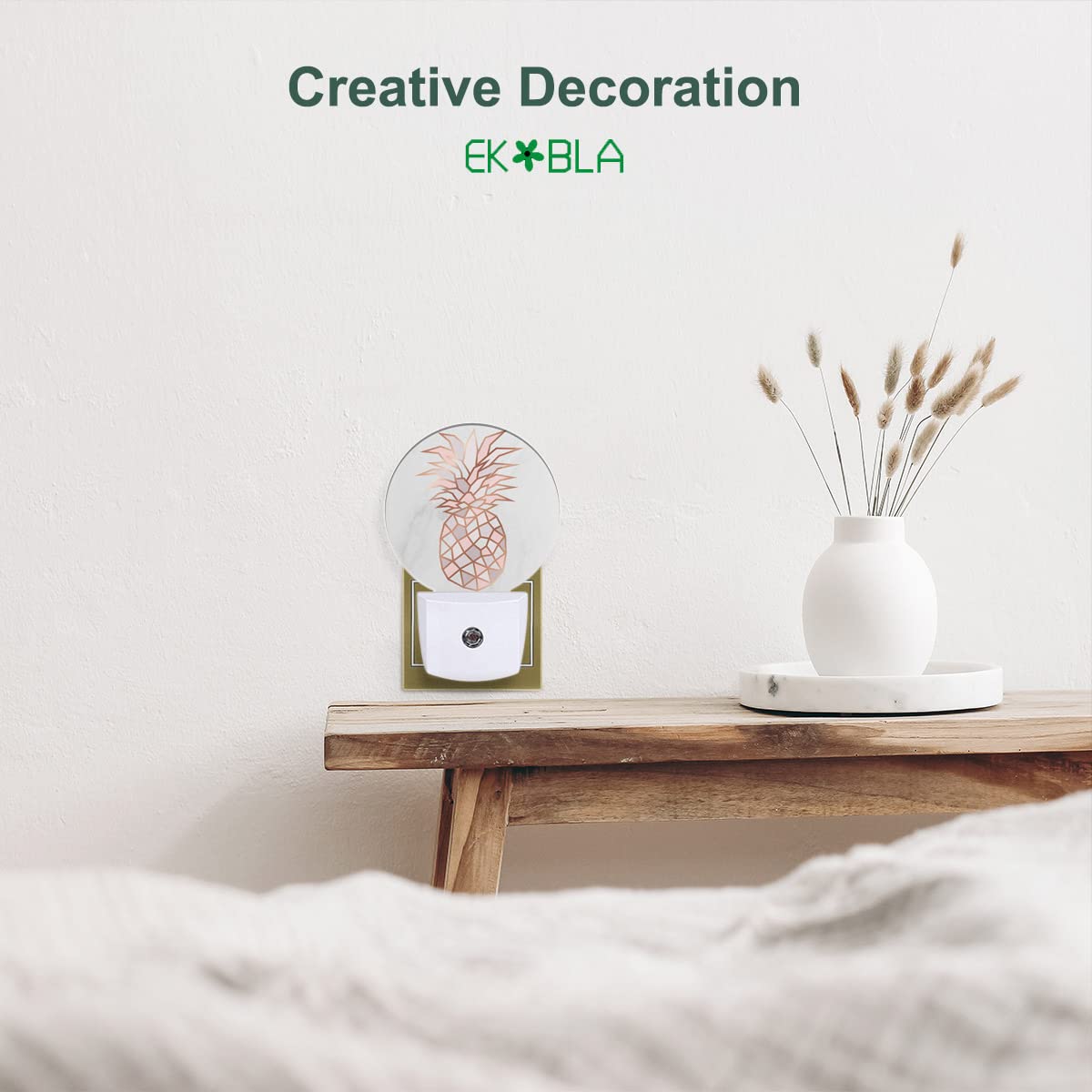 Ekobla Pink Pineapple Led Night Light Fruits White Grey Marble Night Lamp Home Auto Sensor Led Dusk To Dawn Light For Bedroom Ba