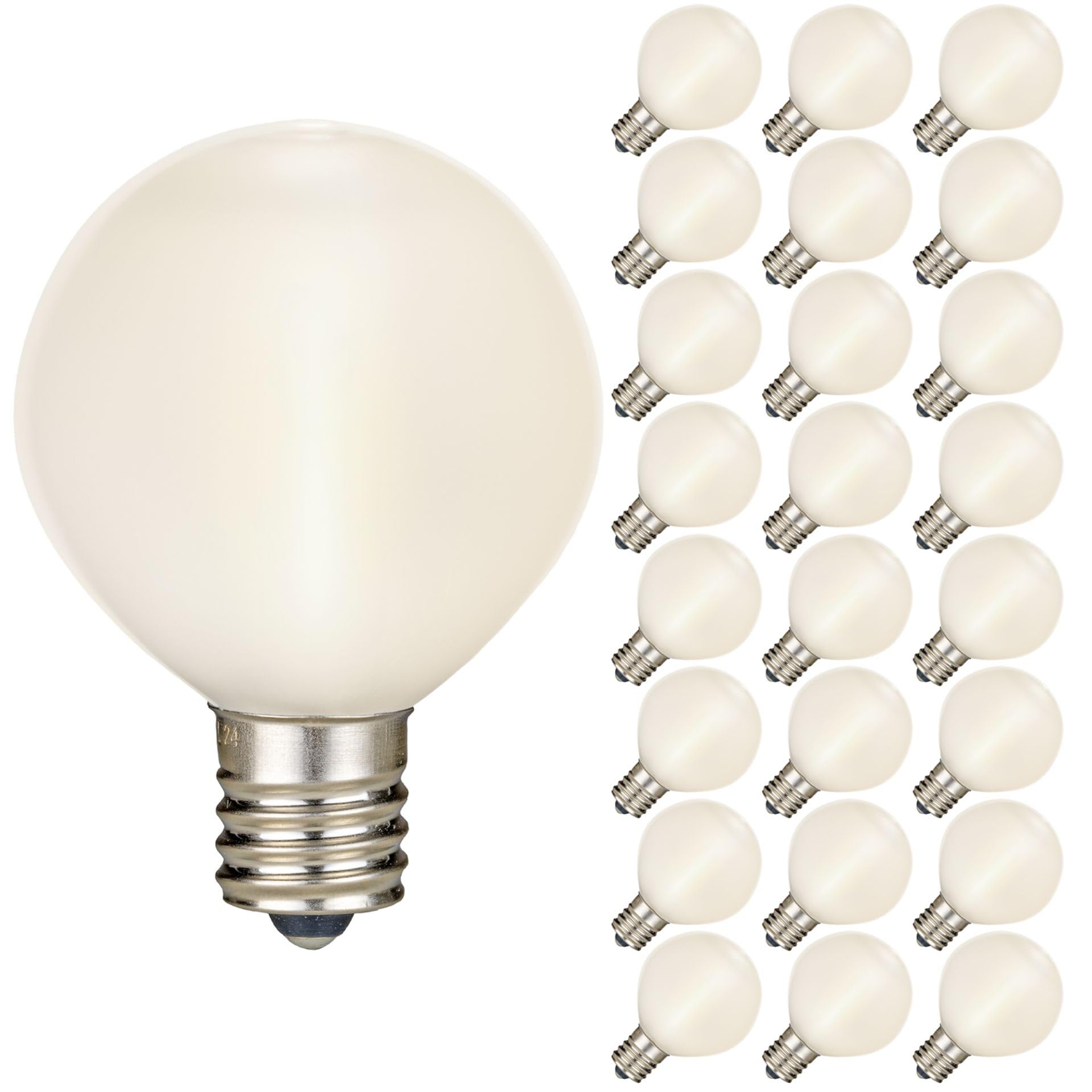 Novelty Lights G50 LED Filament String Light Bulbs, Frosted Warm White, E17/C9 Base, 7W Equivalent, Shatterproof, 25 Pack