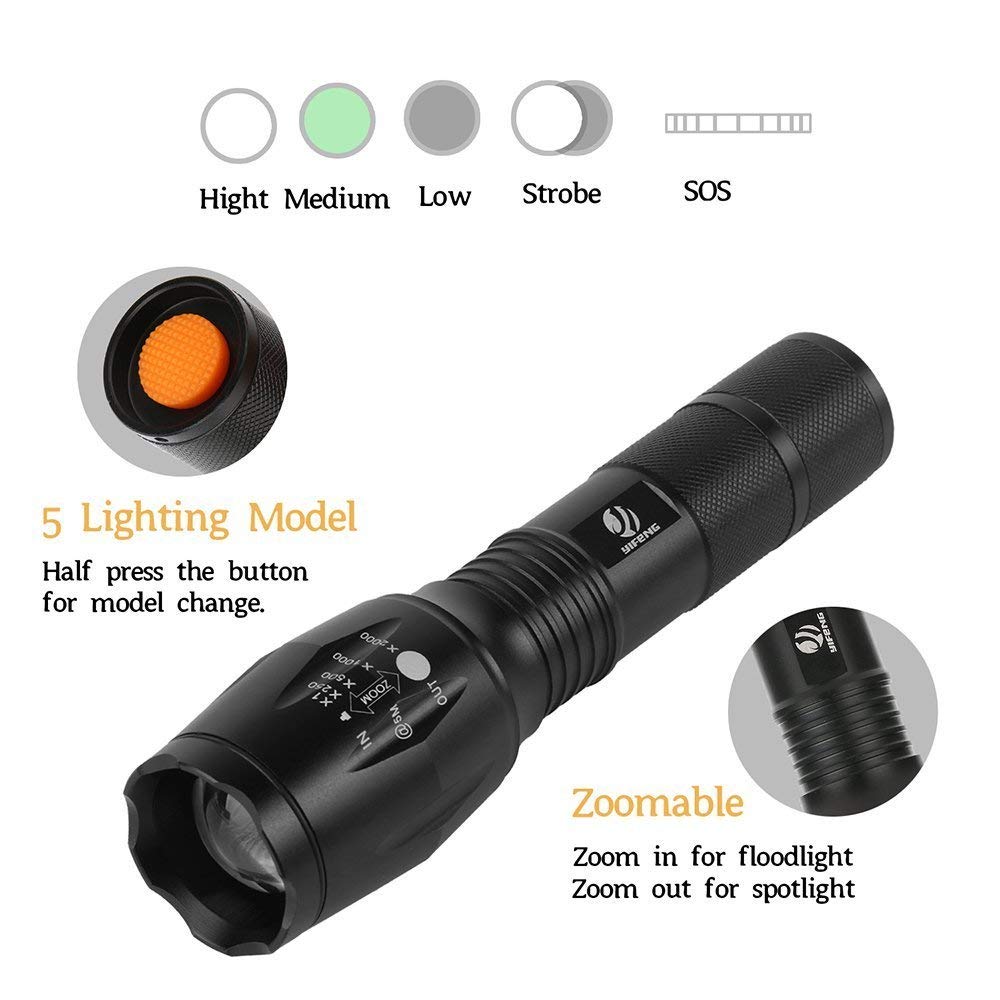 Yifeng 3Pcs Tactical Flashlight, Ultra Bright -T6 Flashlight With Adjustable Focus And 5 Light Modes For Camping Hiking Emergenc