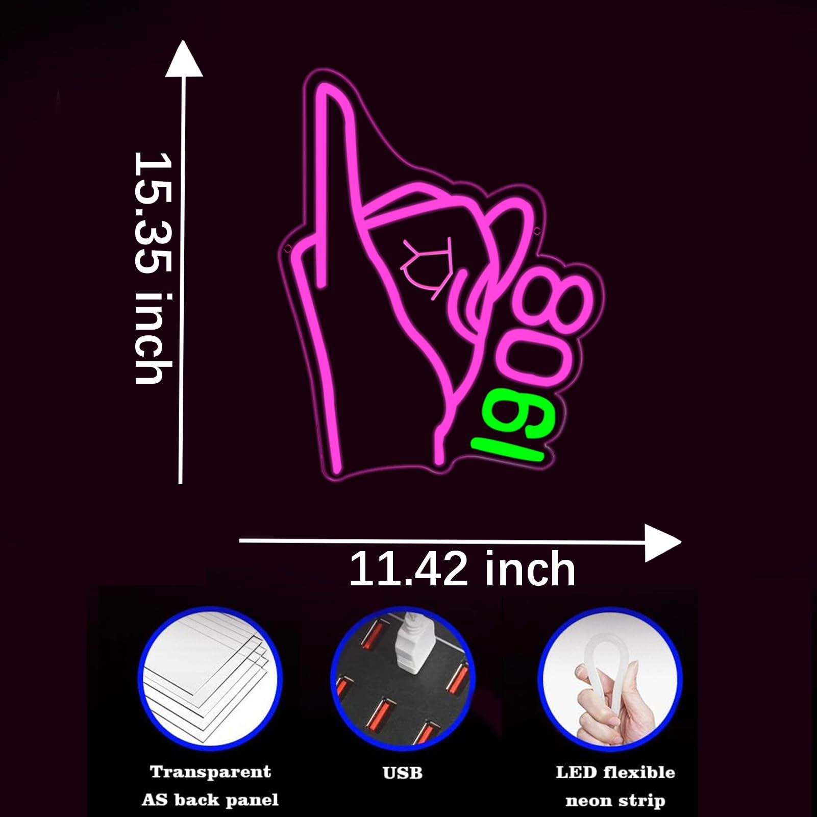 Tiabuy Neon Signs - AKA Hand Gesture Lights, USB Power, Dimmable, 17x13 inch, Pink, Model TB-NS-B-03, Sorority Gifts for Women