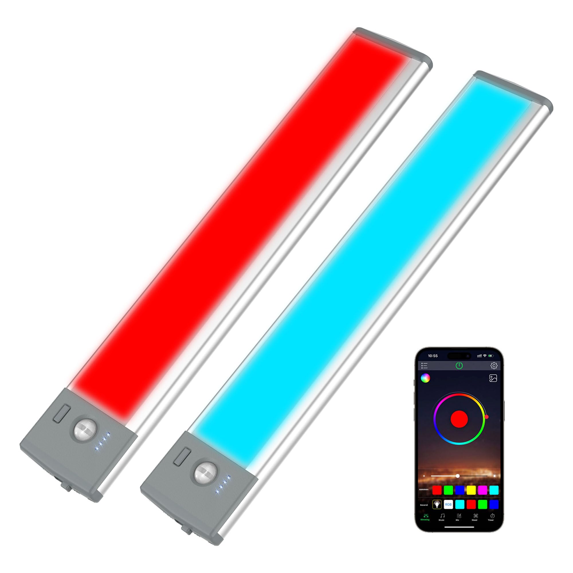 LEPOTEC Wall Lights, 10in Under Cabinet Lighting, RGB, Rechargeable, Motion Sensor, Model DB045-R, 2 Pack