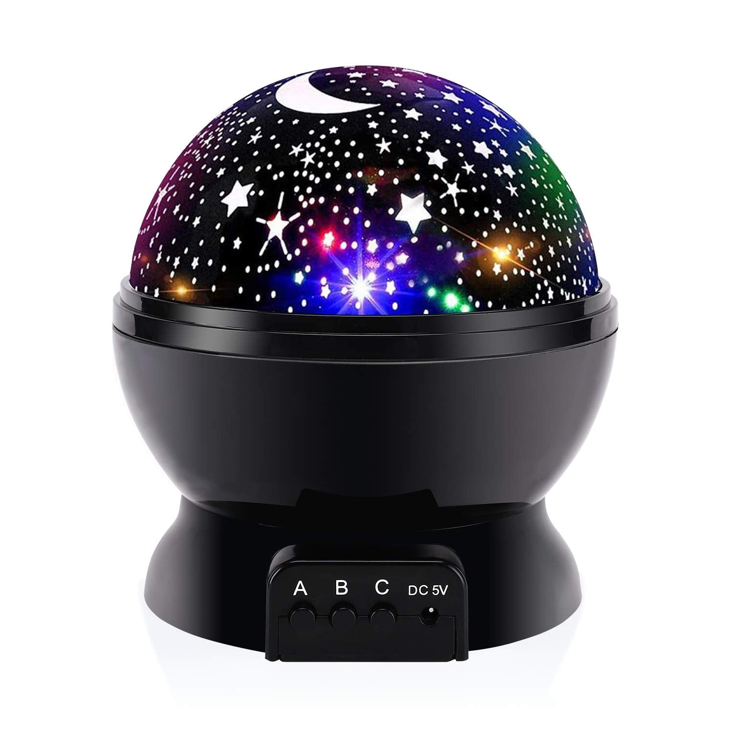 RICTLY Star Night Light Projector, 360° Rotation, 12 Color LED, USB Cable, Black, Model 012-1361
