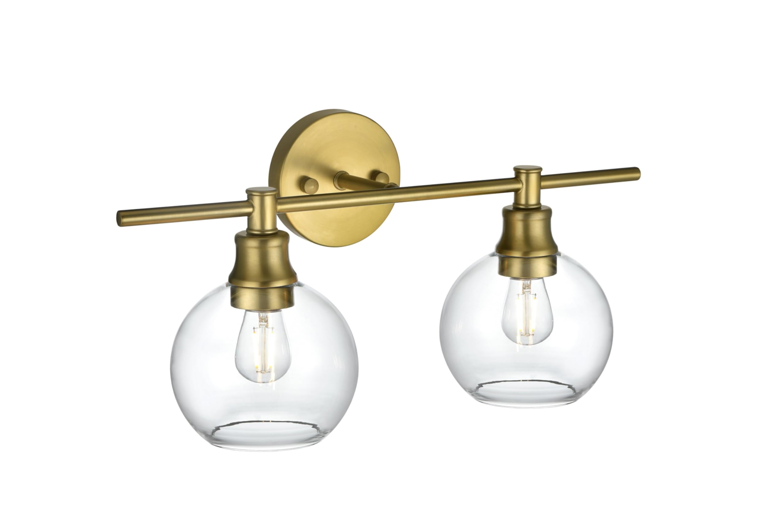 Living District Collier Industrial Mid-Century Modern 2 Light Entryway and Bathroom Wall Sconce in Brass and Clear Glass