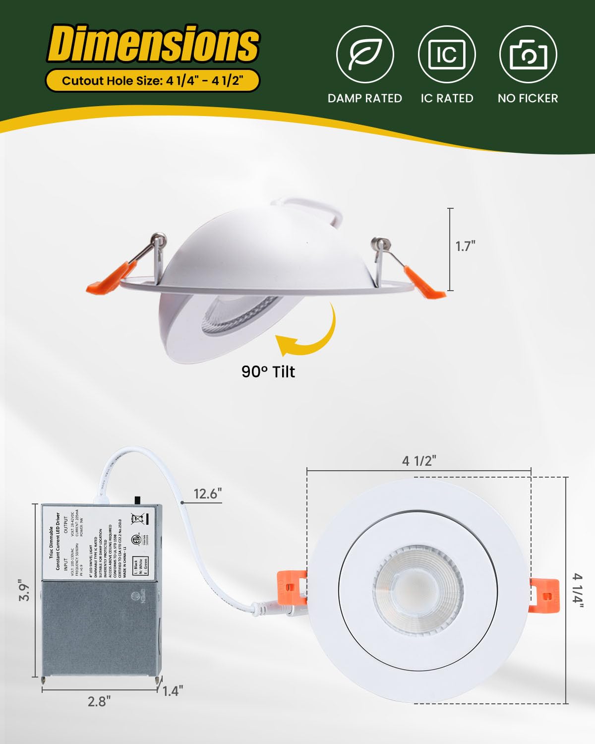 Zyc Gimbal Led Recessed Lighting - 4 Inch 5Cct 9W 360 Rotation Adjustable Eyeball Light Led Swivel Spotlight Directional Sloped Ceiling Light Dimmable Canless Wafer Downlight Pack Of 6 Black.