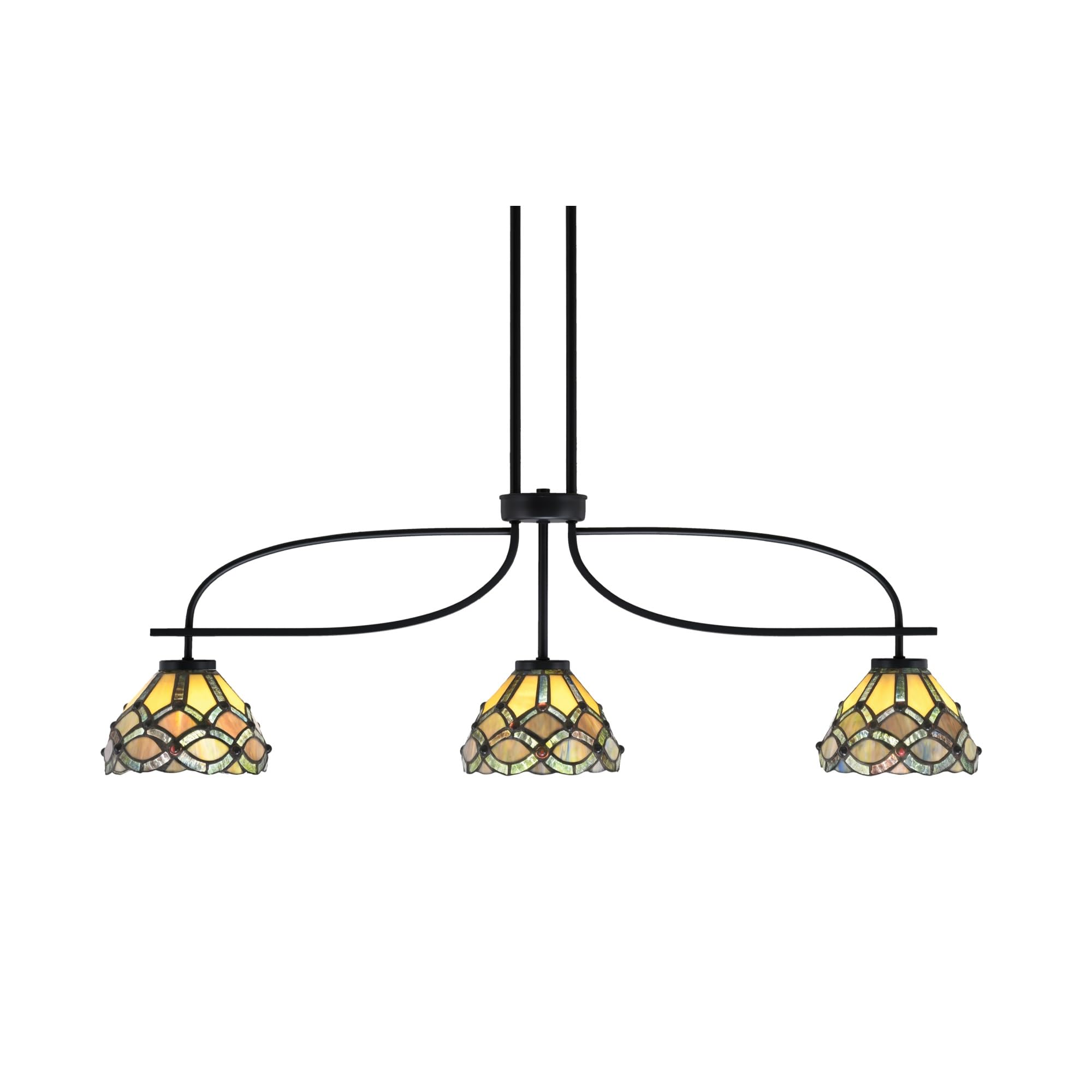 Cavella 3 Light Island Light Shown in Matte Black Finish with 7&quot; Grand Merlot Art Glass