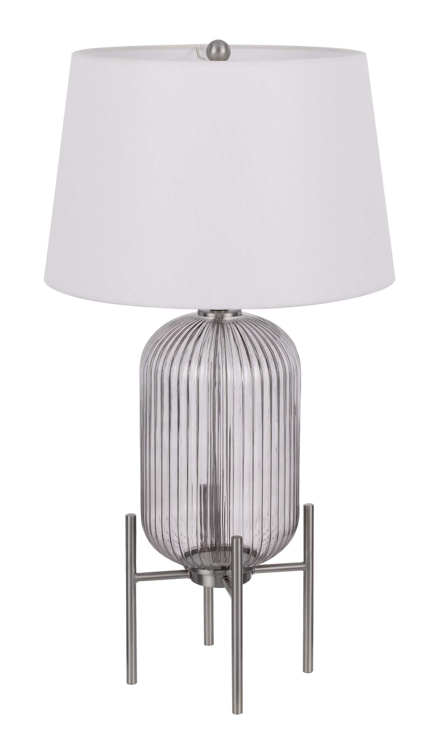 Homeroots 33 In. Nickel Glass Table Lamp With White Empire Shade, Model 524738