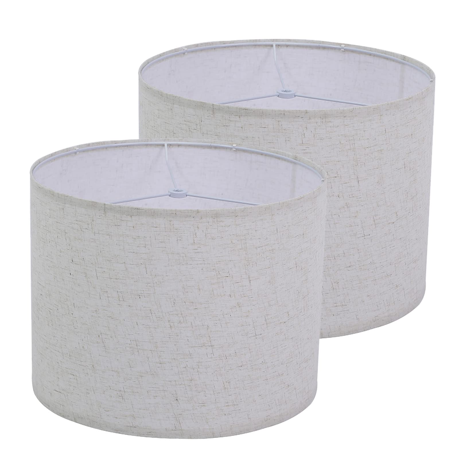Drum Lamp Shade Set Of 2, 13X13X10 Inches Easy Assembly Lampshades For Table Lamp, Bedside Lamp, Floor Lamp, Spider Fitter (Linen White)