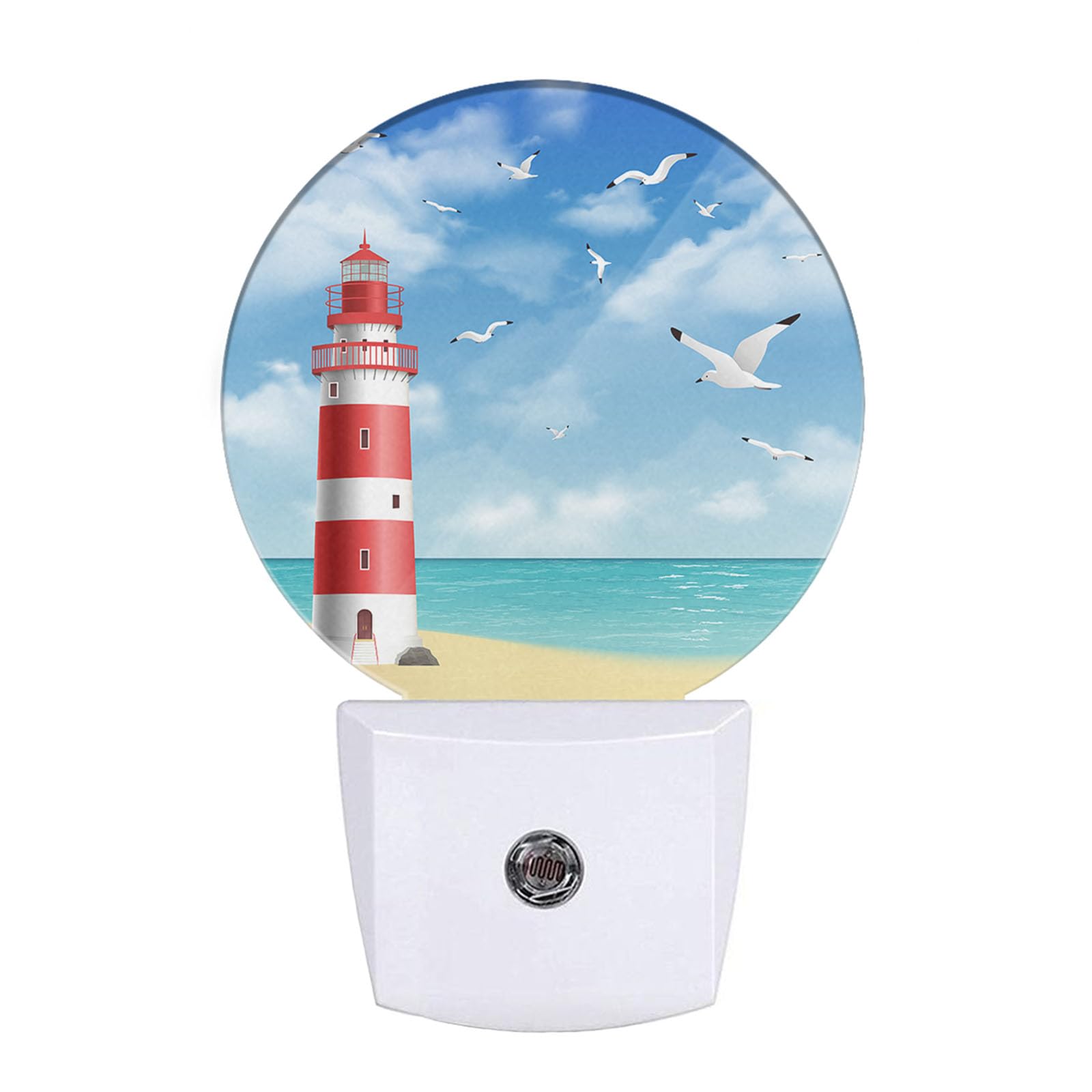 Uanvaha Lighthouse Seabirds Night Lights Plug into Wall Ocean Beach Seagull Blue Sunny Sky Clouds LED Dusk to Dawn Night Lamp Au