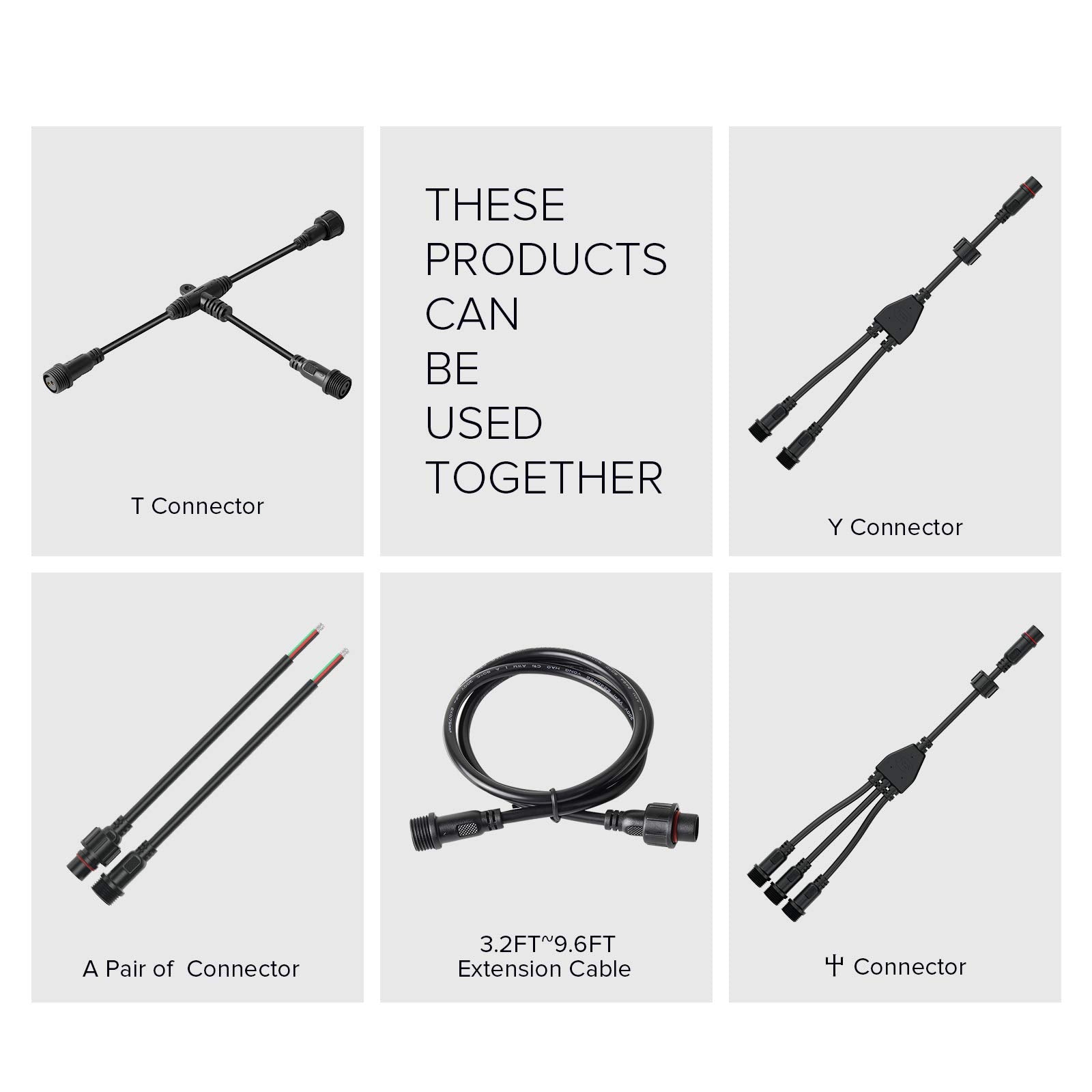 Btf-Lighting 4 Core 4Pin Big Size Ip65 Y Shape 1 Male Divided 2 Female Splitter Connector Black Plastics 0.5Mm²/20Awg 22Mm Nut 1 Pcs