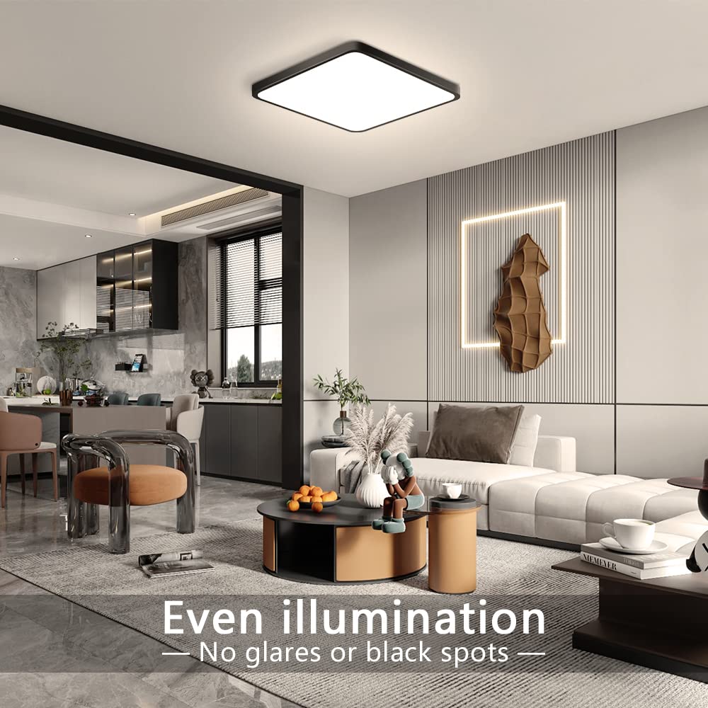 12Inch 24W Square Led Ceiling Light Fixtures Flush Mount  4000K Natural White Ceiling Lamp  Surface Mount Modern Ceiling Lights  Slim Flat Panel Lighting For Bedroom  Kitchen  Bathroom Etc.Black