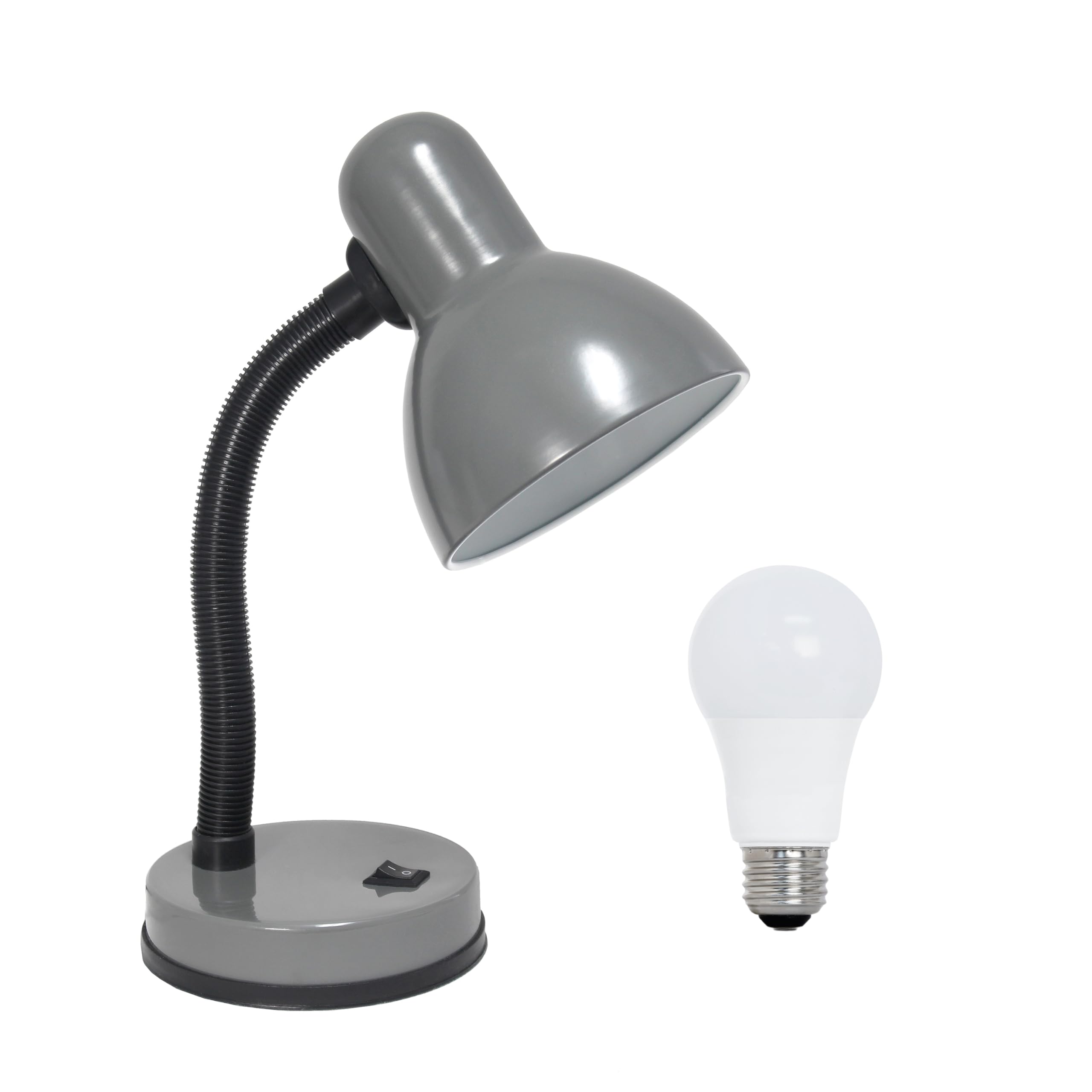 Simple Designs Ld1003-Gry-Lb 14.25'' Basic Metal Desk Lamp With Flexible Hose Neck For Office, Living Room, Bedroom, College Dor