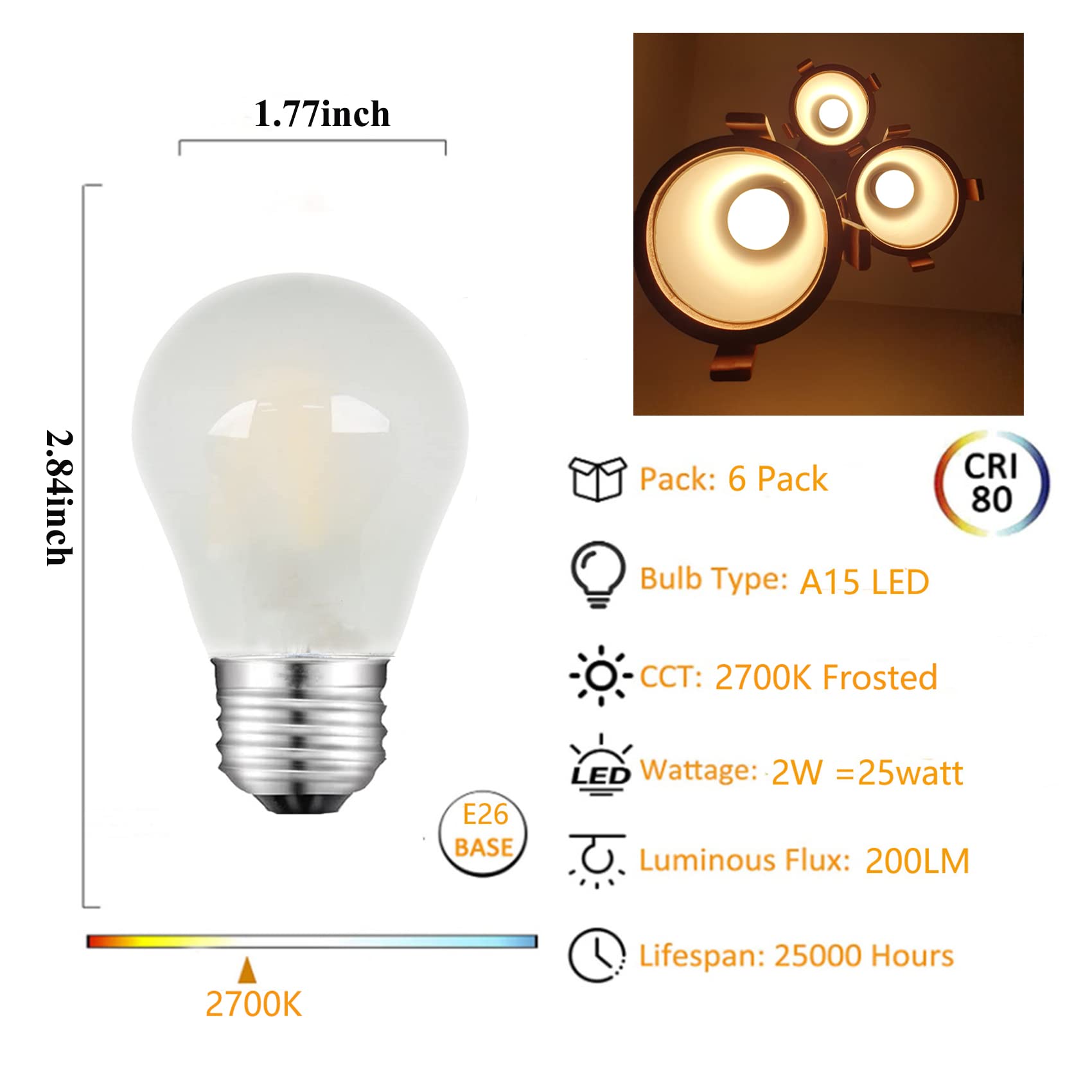 Beonllay Frosted E26 Led Bulb 25W Equivalent 2700K Warm White 2W Led Light Bulb Dimmable Led Filament Globe Bulb, Short Edison B