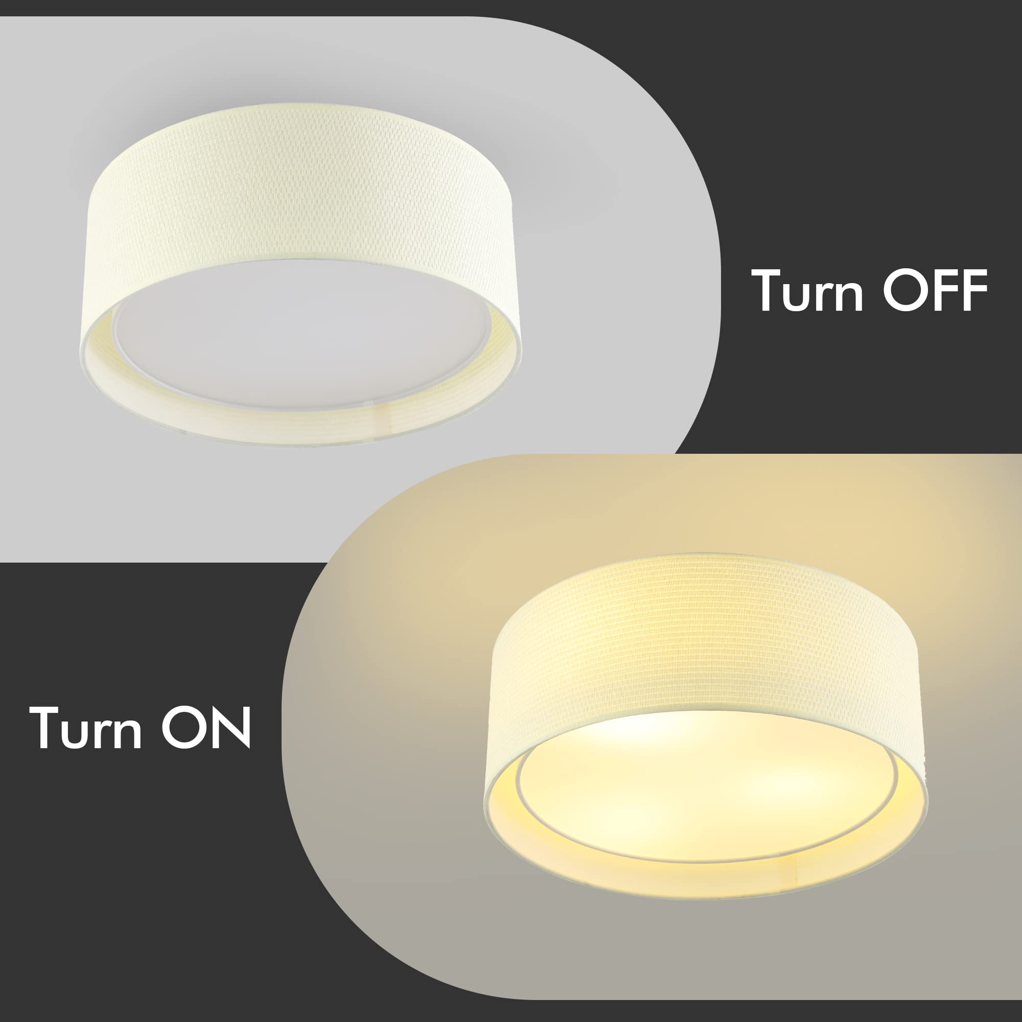 WINGBO 3-Light Flush Mount Ceiling Light Fixture, Acrylic & Fabric, Medium 15.7in, Beige, Model e9ed1871-f53e-4cf3-b59b-a