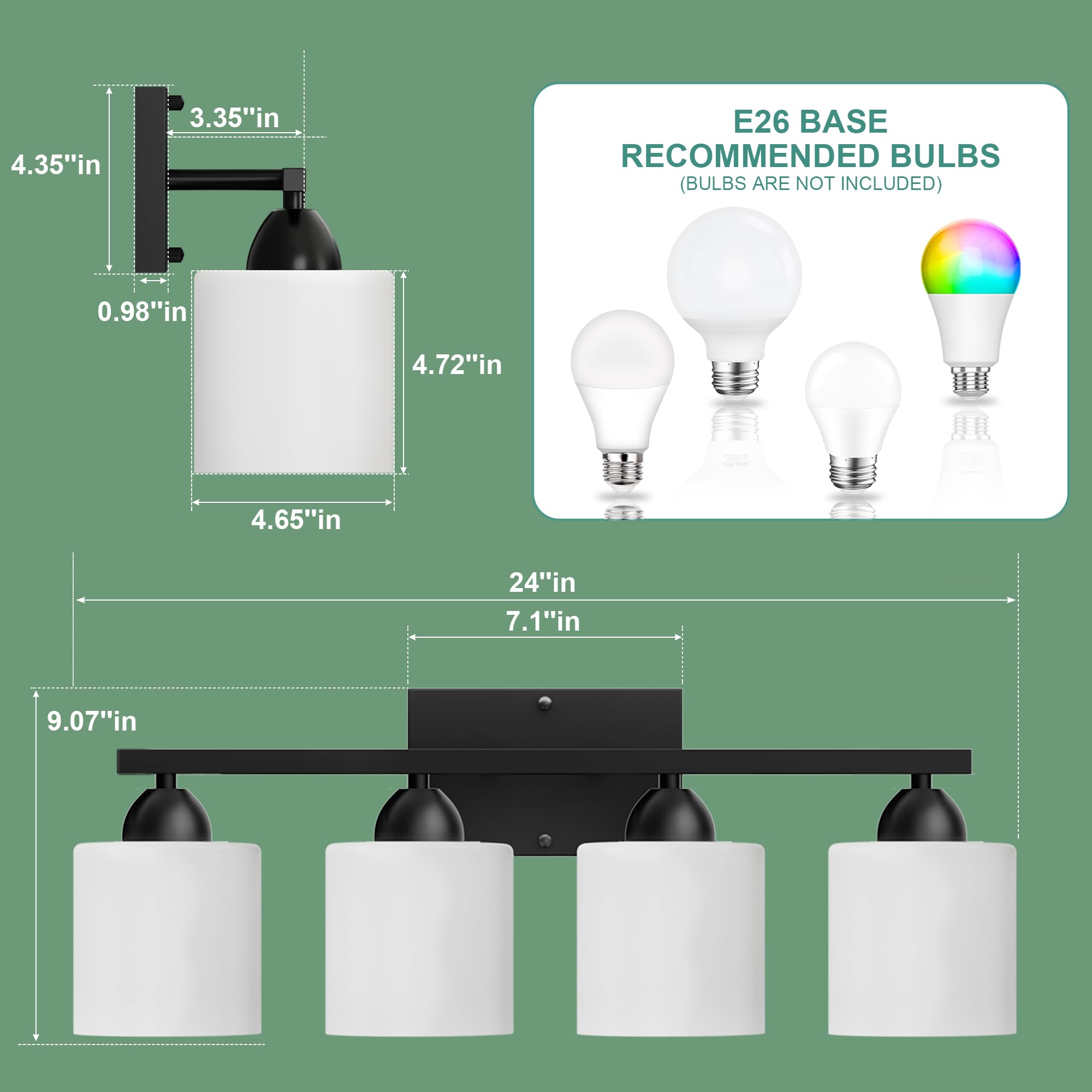 Dekang Black Bathroom Lighting Fixtures Over Mirror, 4-Light Anti-Rust Vanity Light For Bathroom, 24Inches Modern Wall Sconce, S