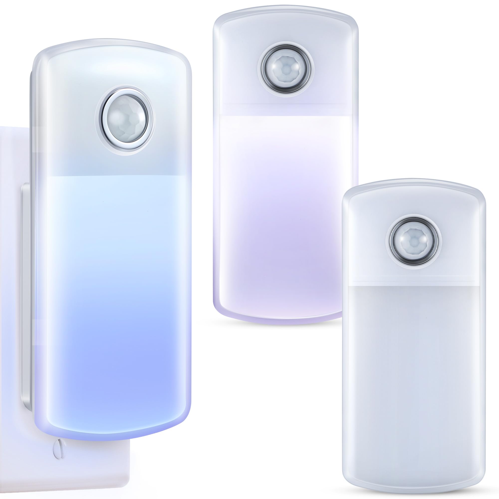 Enhon Emergency Power Failure Night Lights, 5-In-1 Multi Color Led Light, Rechargeable Flashlight With Foldable Plug, Automatic On Off Motion Sensor For Bedrooms, Hallways, Black Outs (3 Pack)