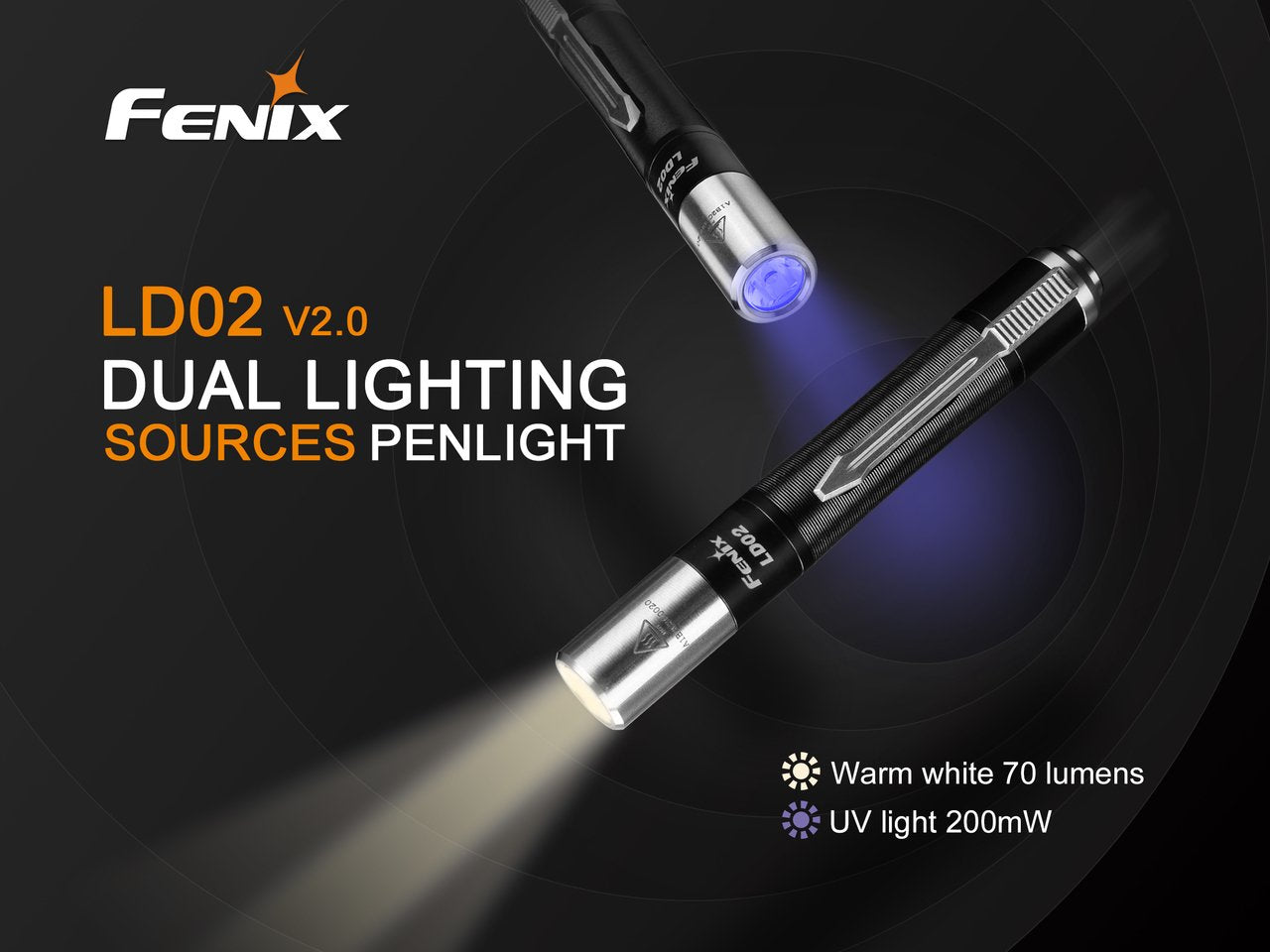 EdisonBright Fenix LD02 V2.0 LED Flashlight Bundle - 70 Lumen, Neutral White/UV, Aluminum, AAA Battery, Compact, White